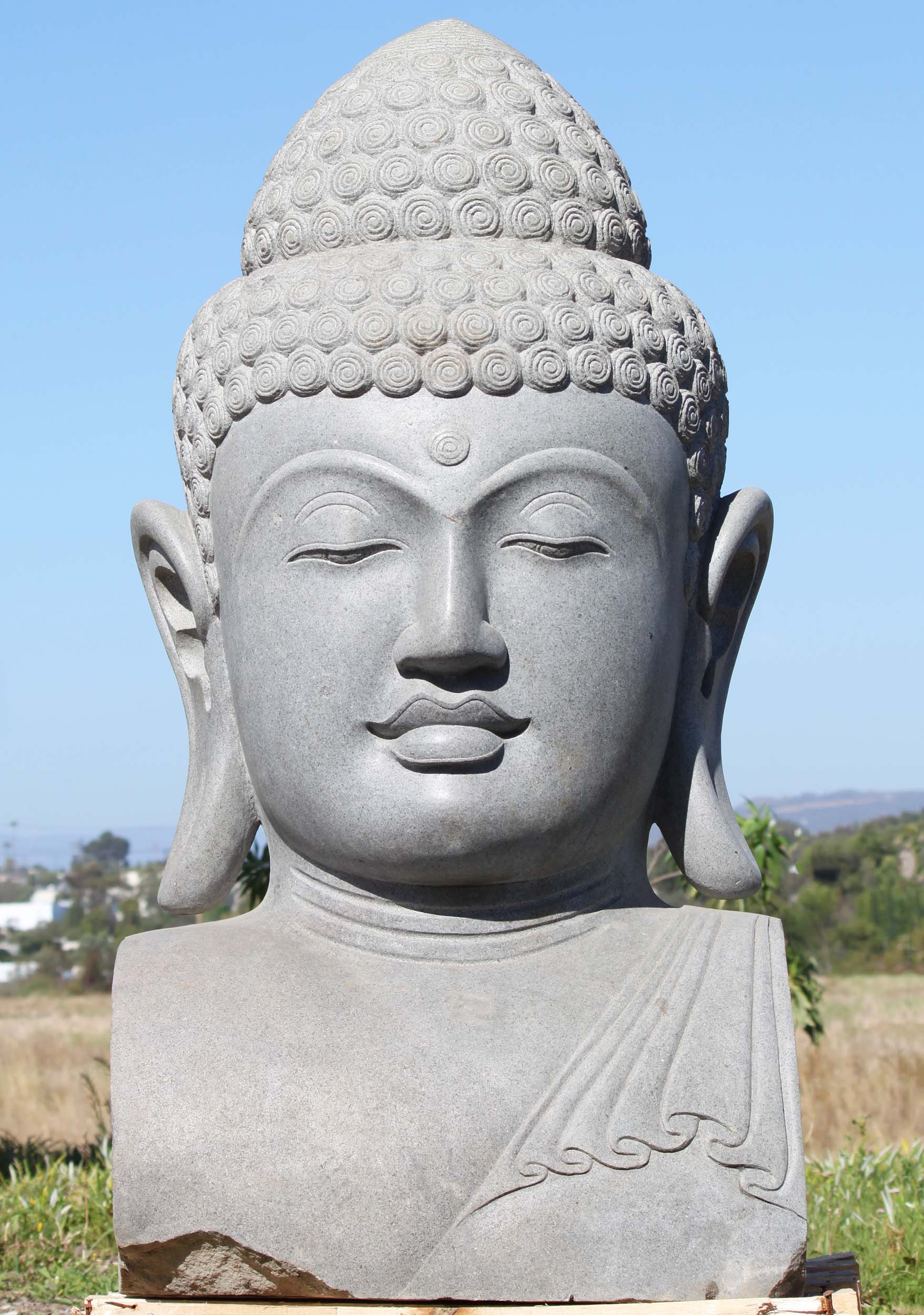 Large Stone Buddha Bust Head