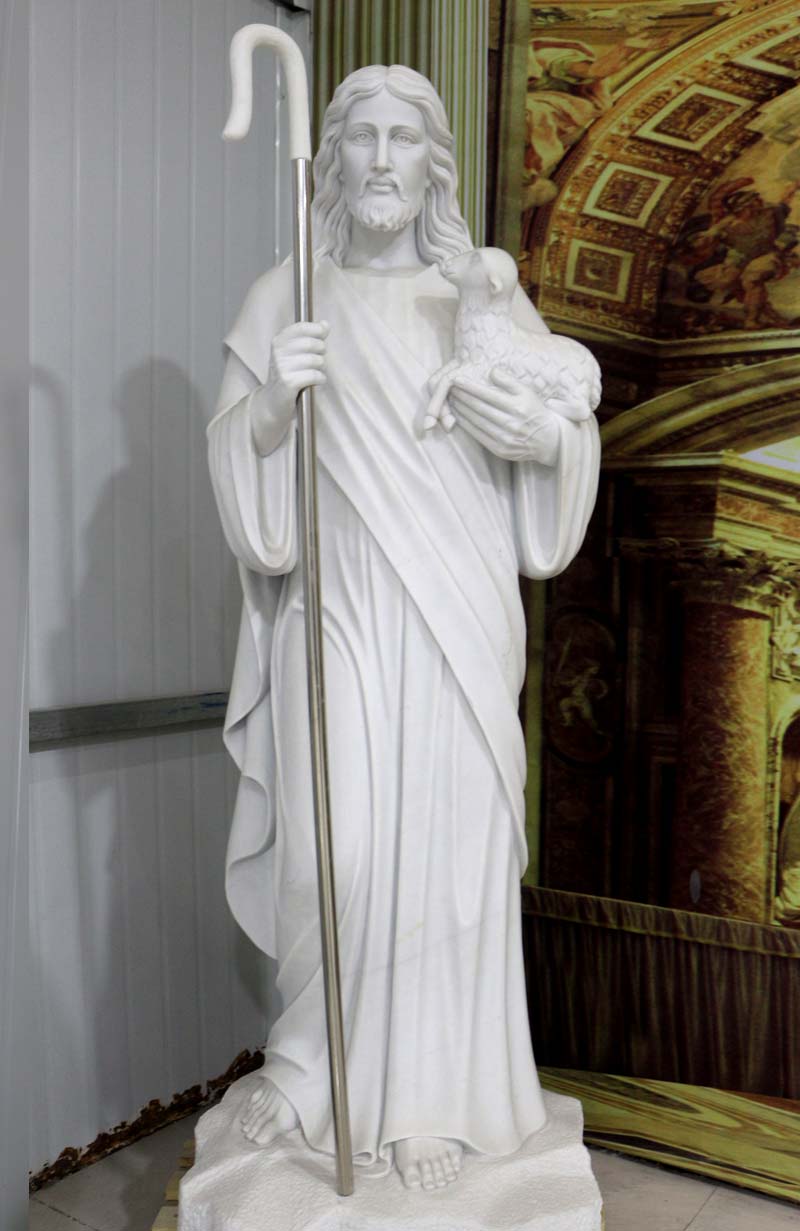 Life-Sized Jesus and Lamb Marble Statue for Sale