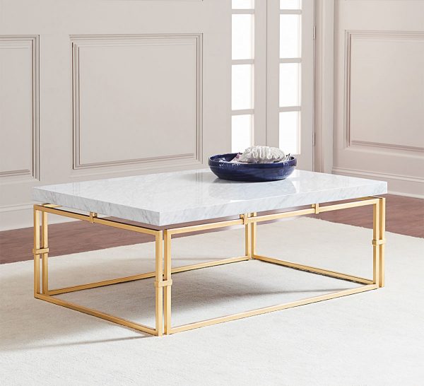 White Marble Table with Brass Base