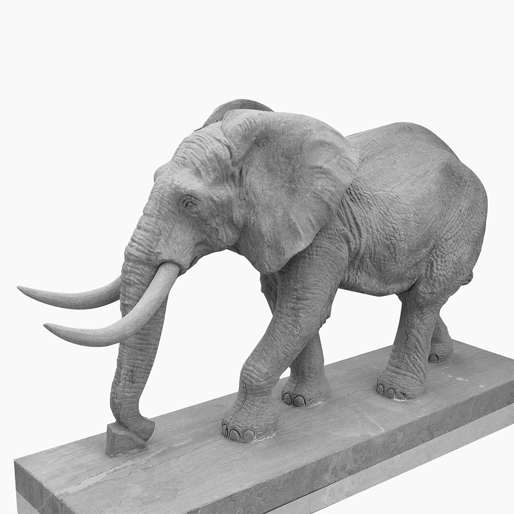 Life-Size Gray Marble Elephant Statue