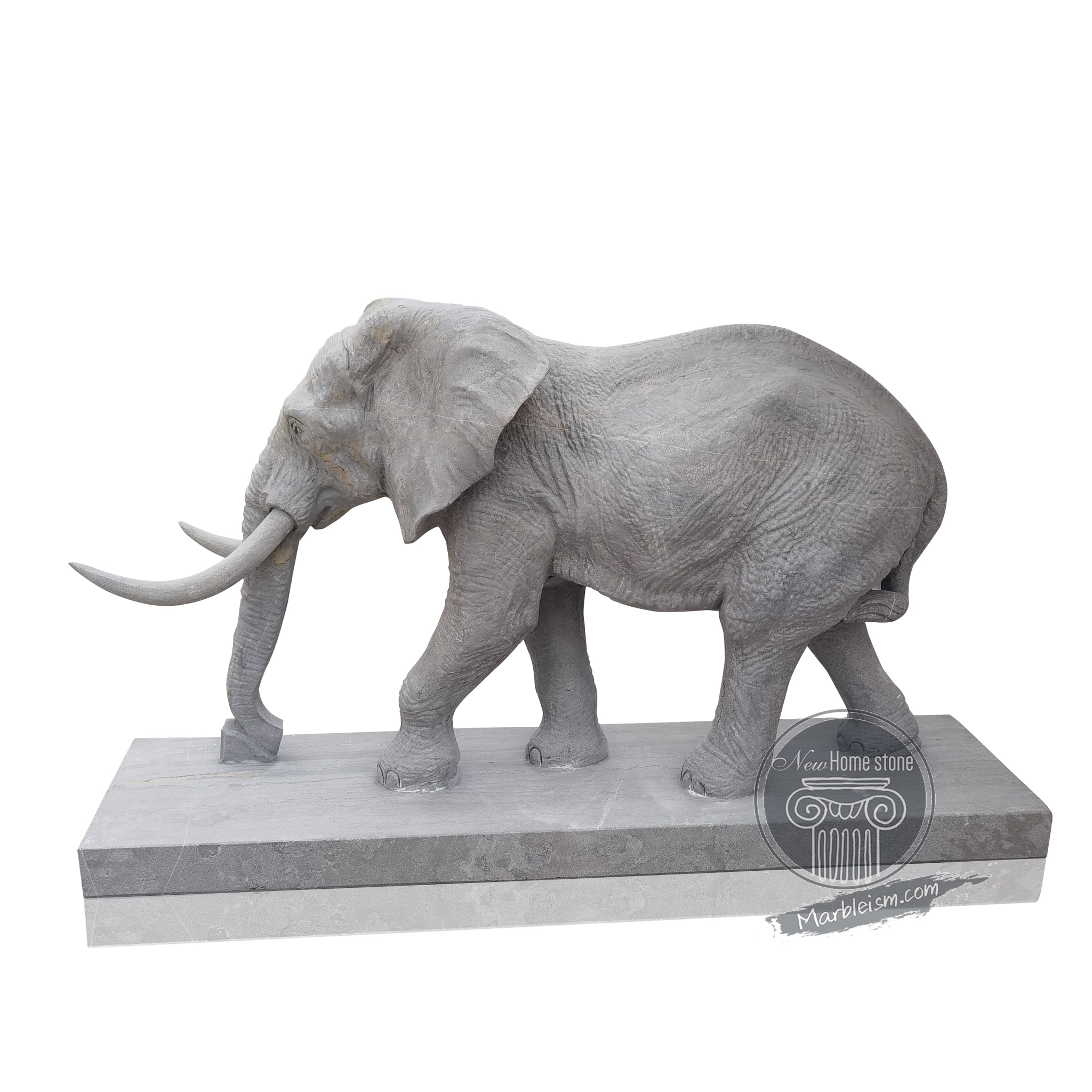 Life-Size Gray Marble Elephant Statue