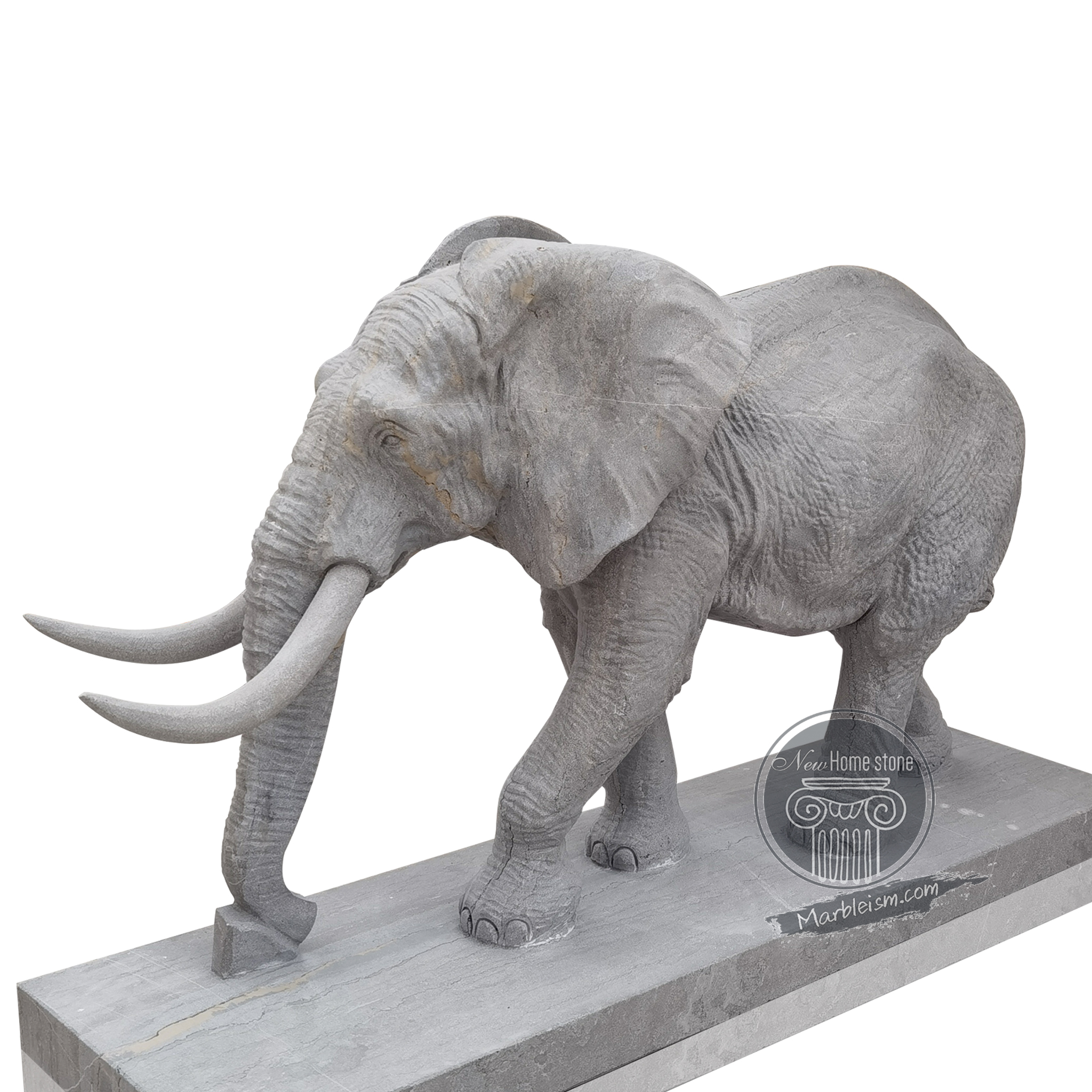 Life-Size Gray Marble Elephant Statue