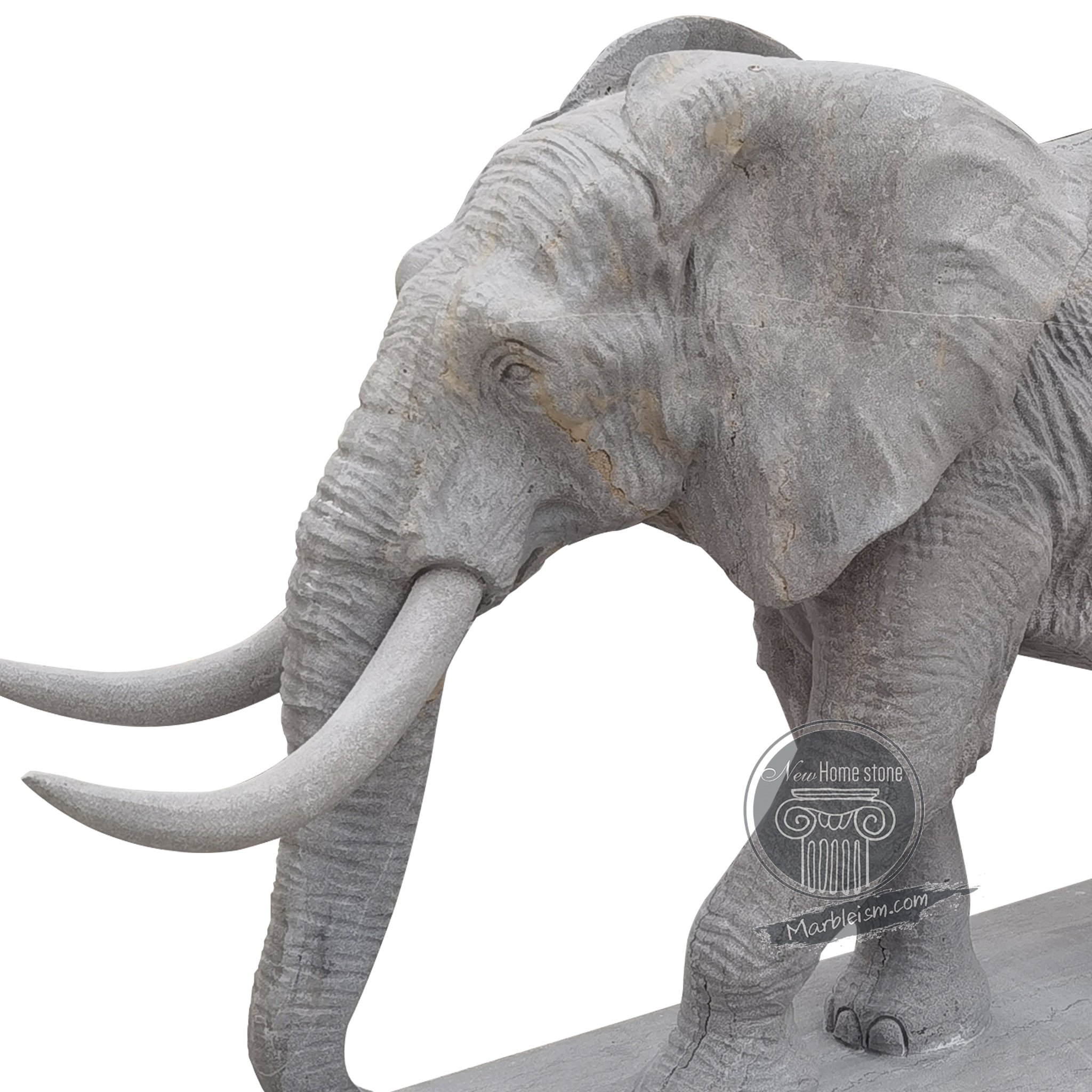 Life-Size Gray Marble Elephant Statue