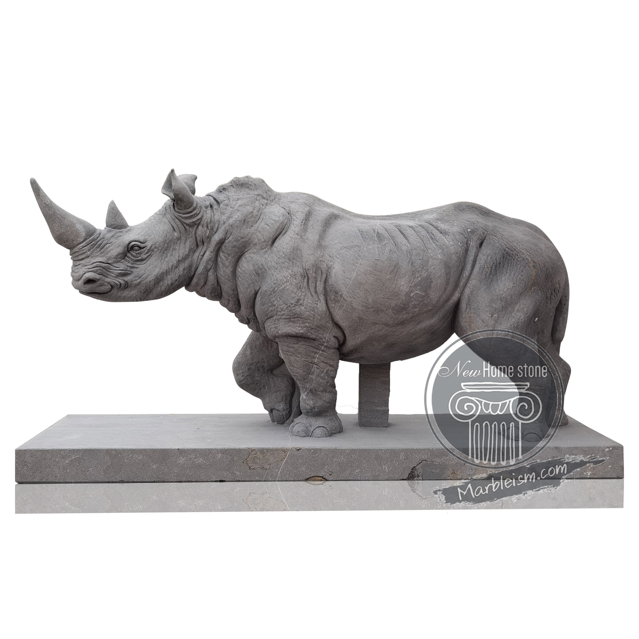 Hand-Carved Gray Marble Rhino