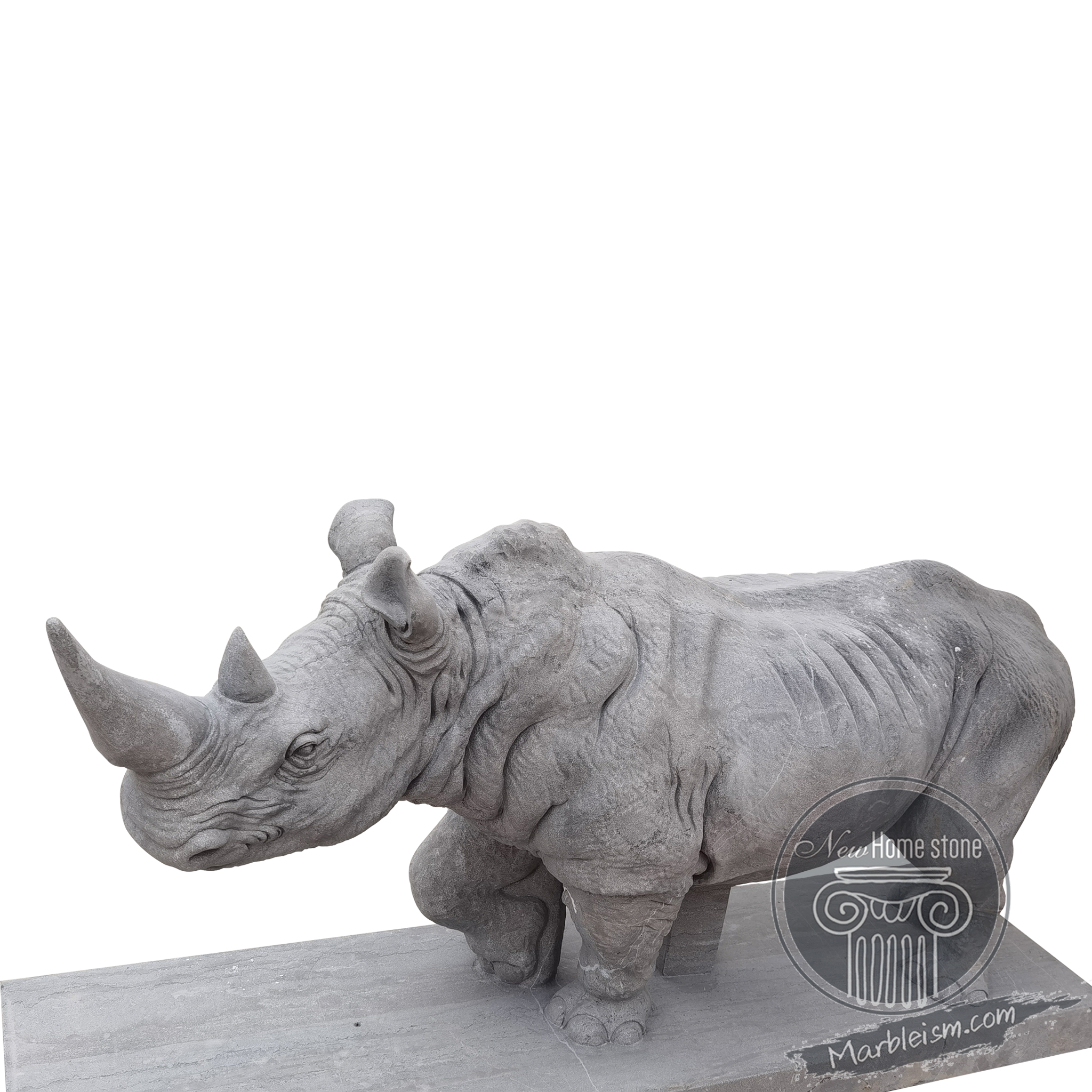 Hand-Carved Gray Marble Rhino