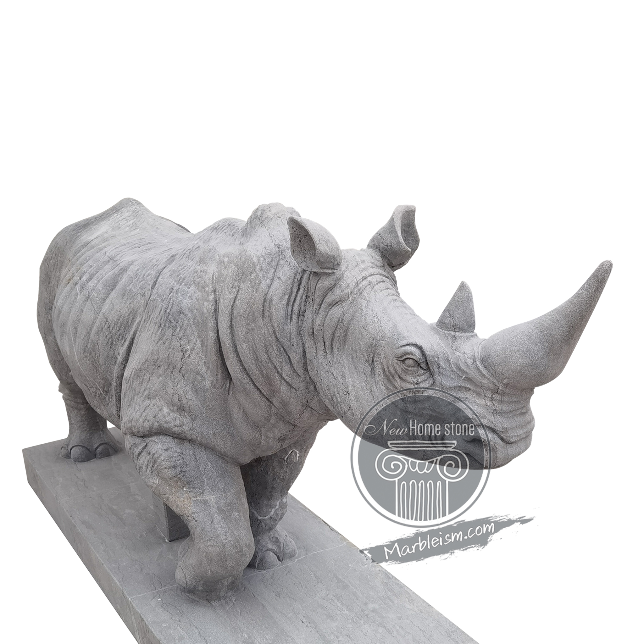 Hand-Carved Gray Marble Rhino