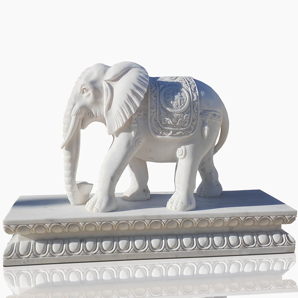 Life-Size White Marble Elephant