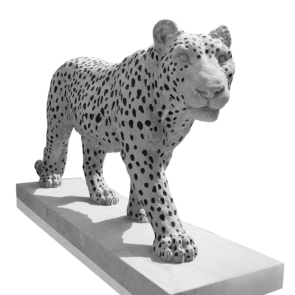 Hand-Carved Life-Size Leopard Sculpture