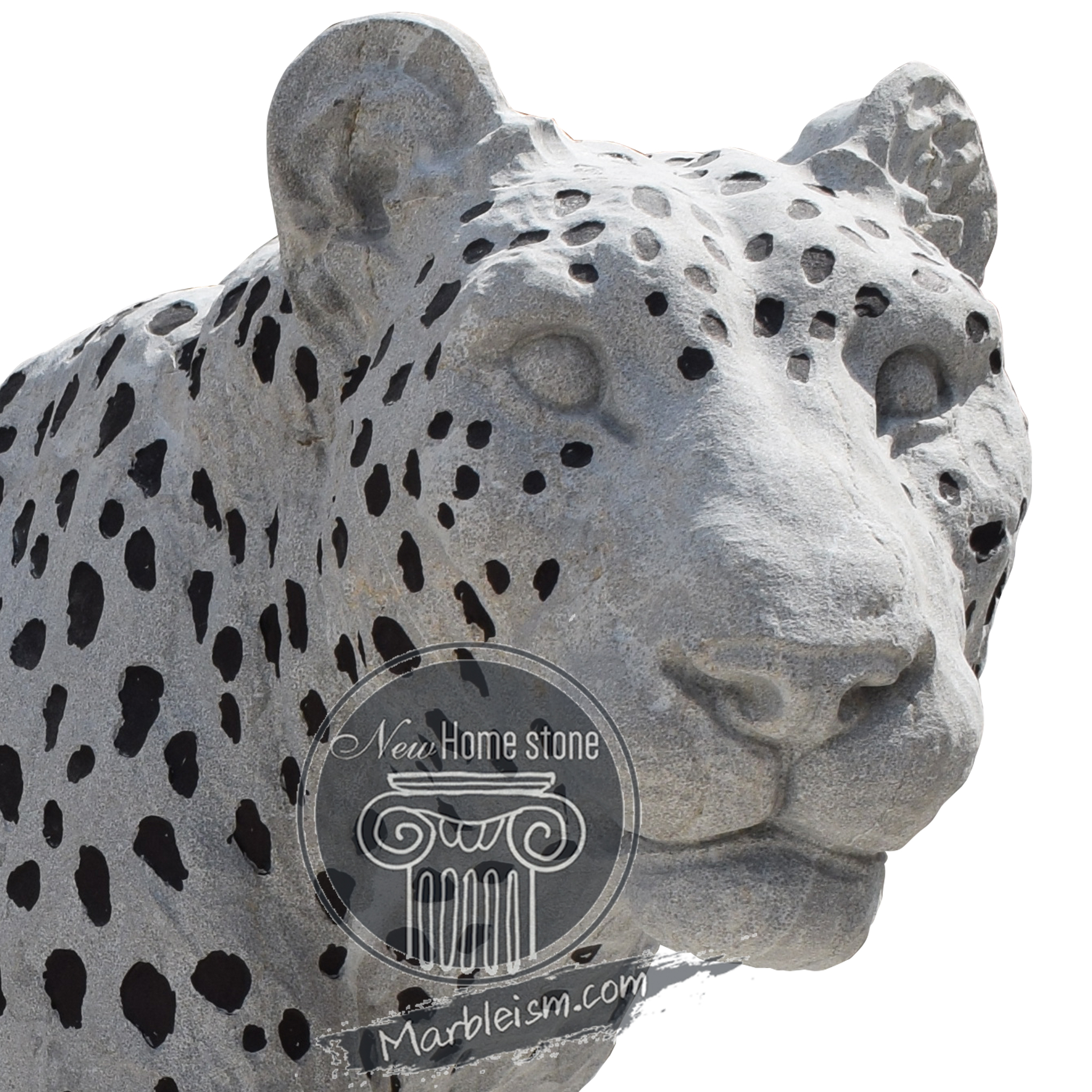 Hand-Carved Life-Size Leopard Sculpture