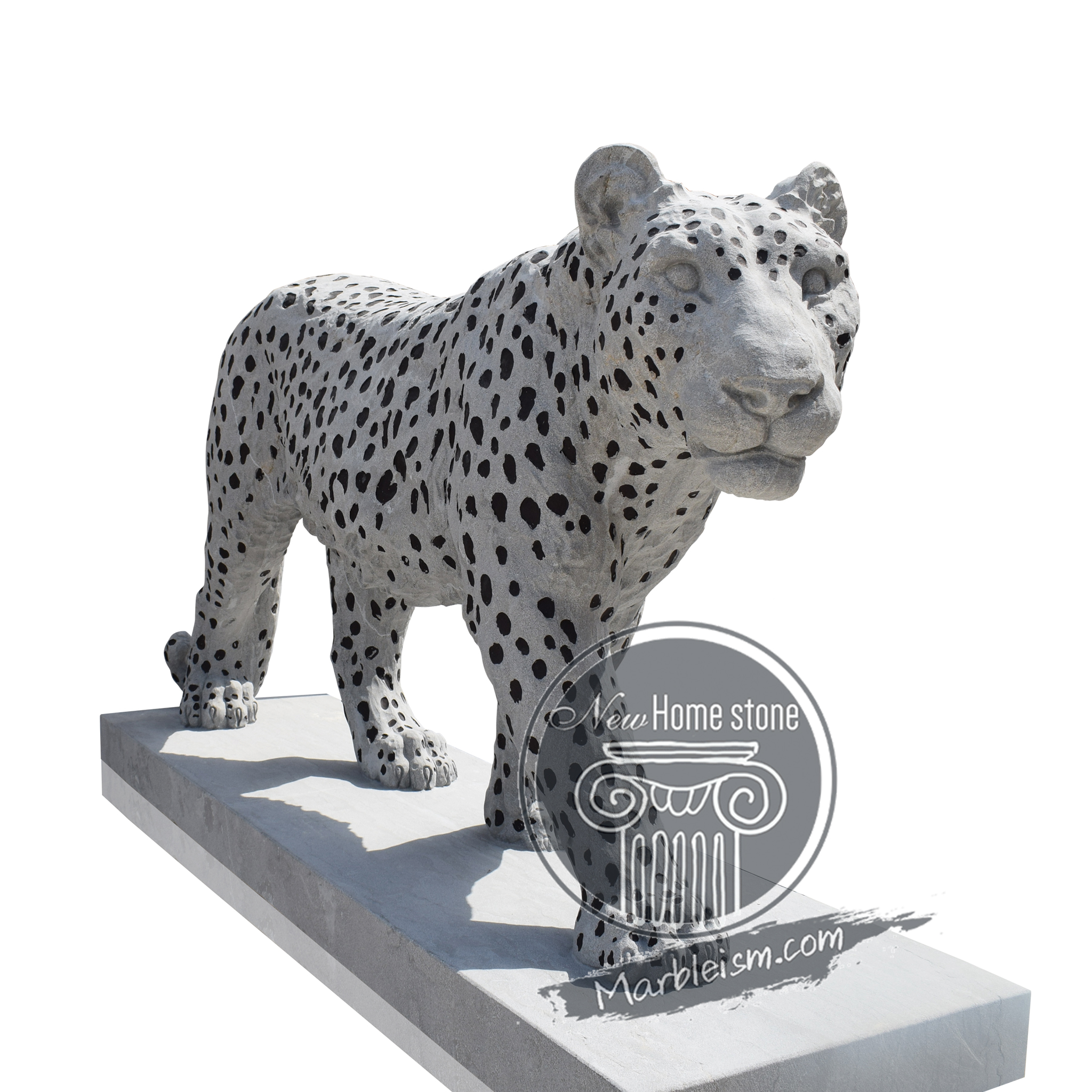 Hand-Carved Life-Size Leopard Sculpture