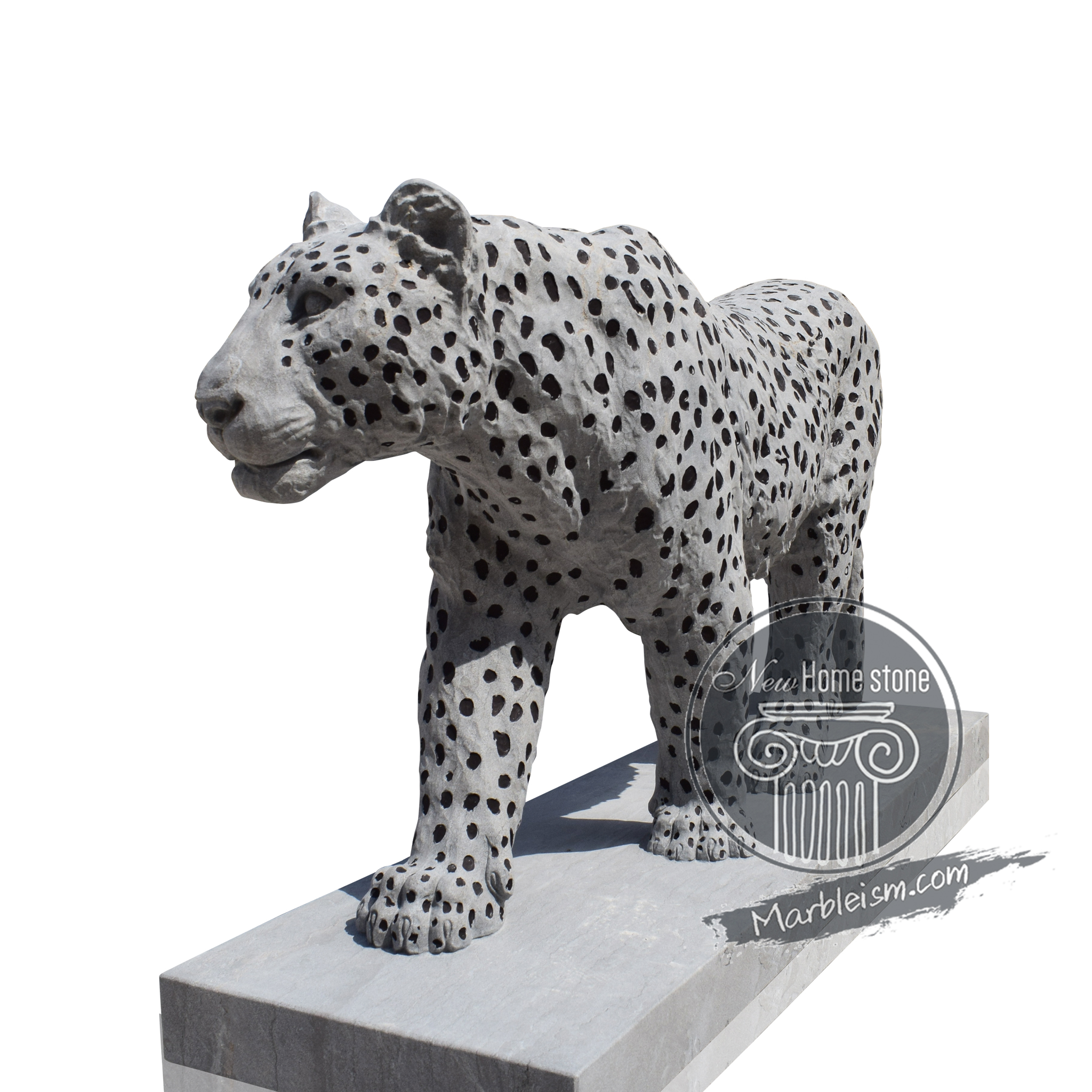 Hand-Carved Life-Size Leopard Sculpture