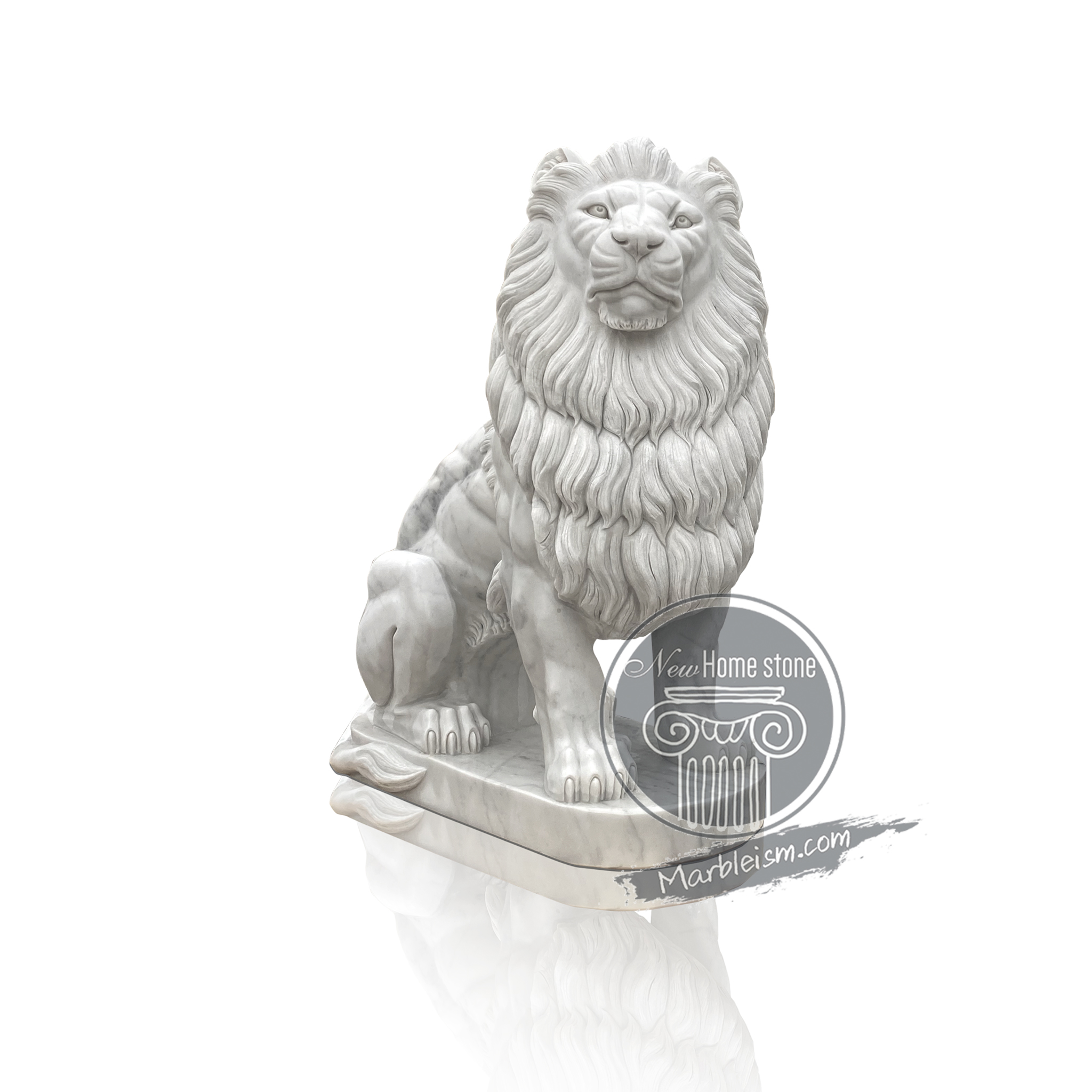 Noble Life-Size White Marble Lion Statue