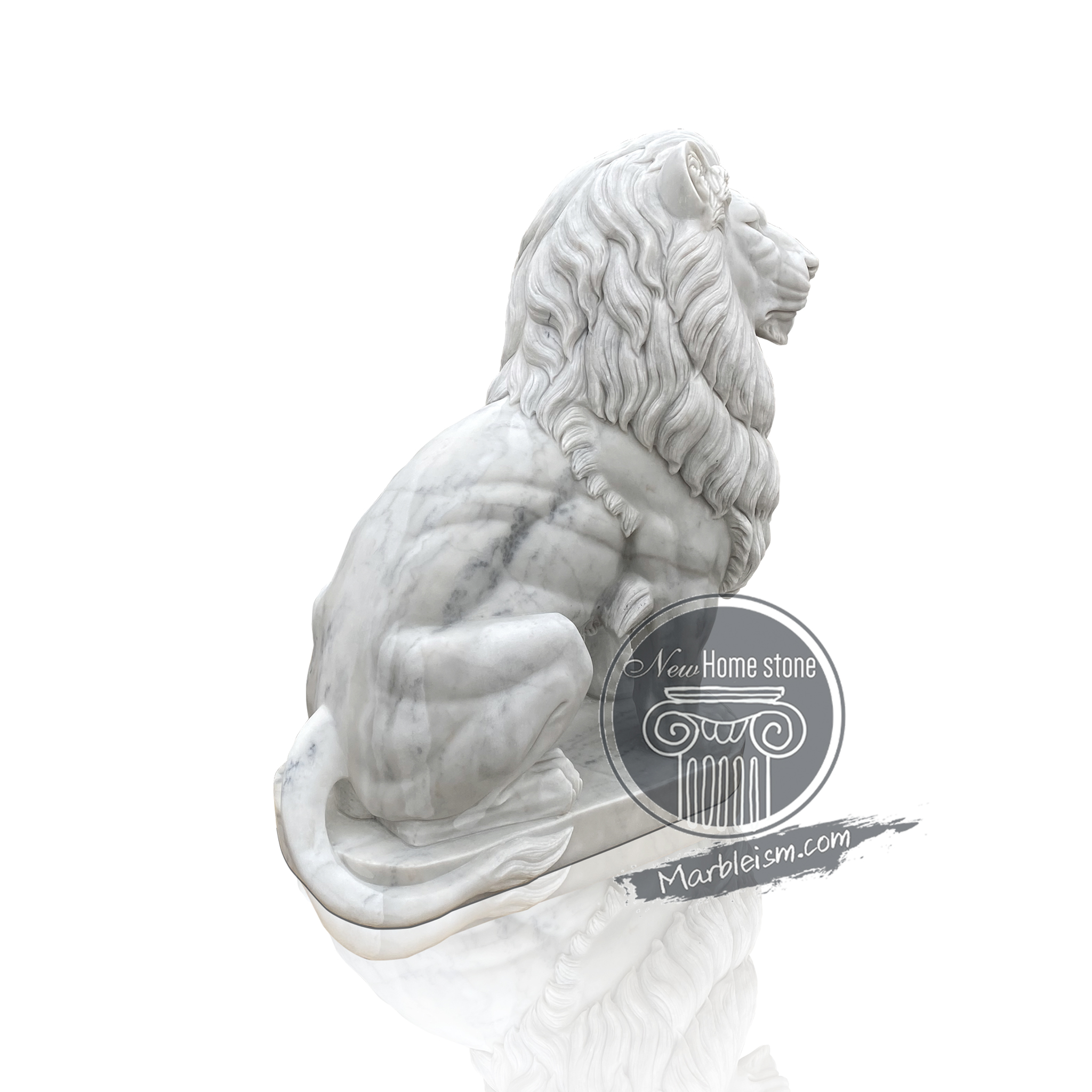 Noble Life-Size White Marble Lion Statue