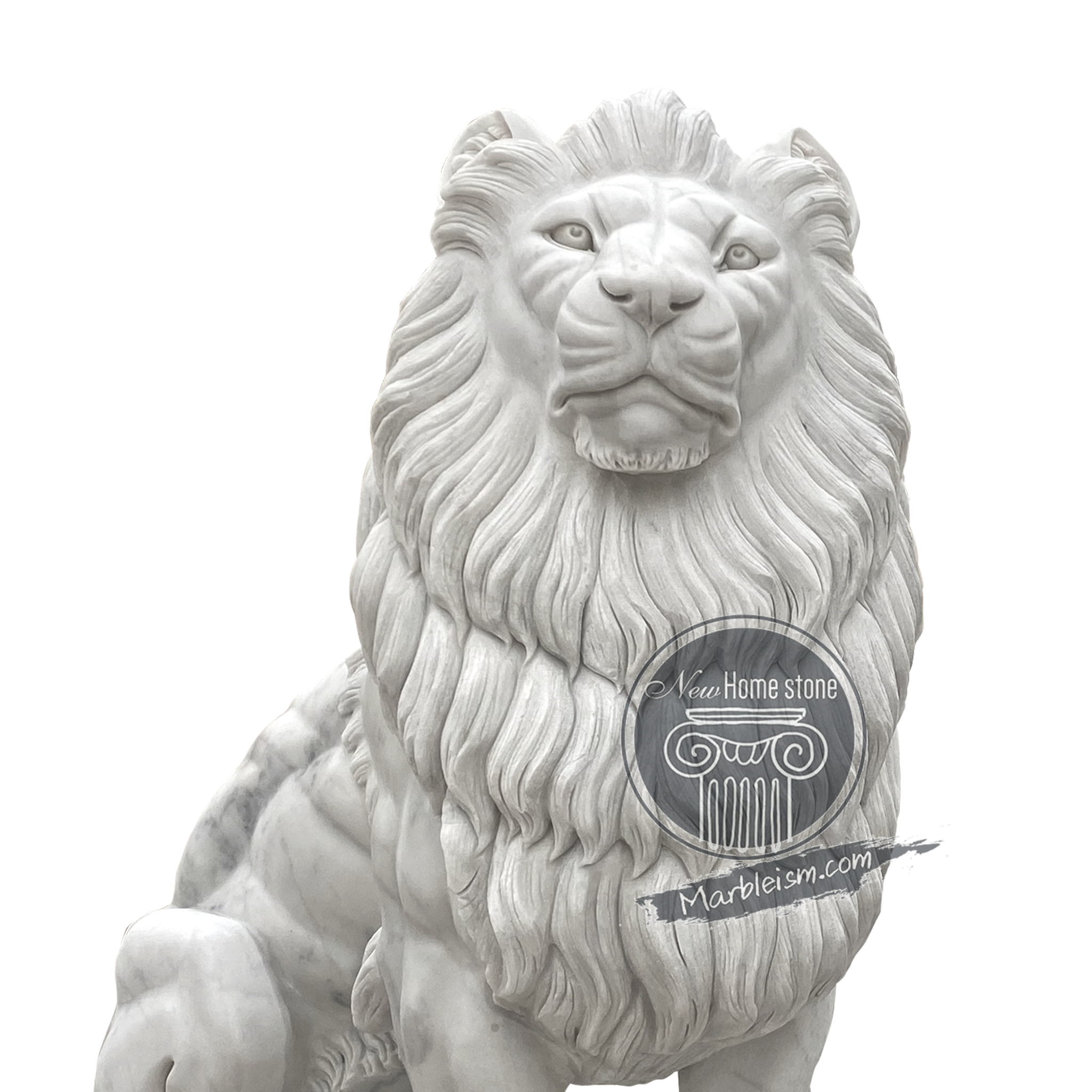 Noble Life-Size White Marble Lion Statue