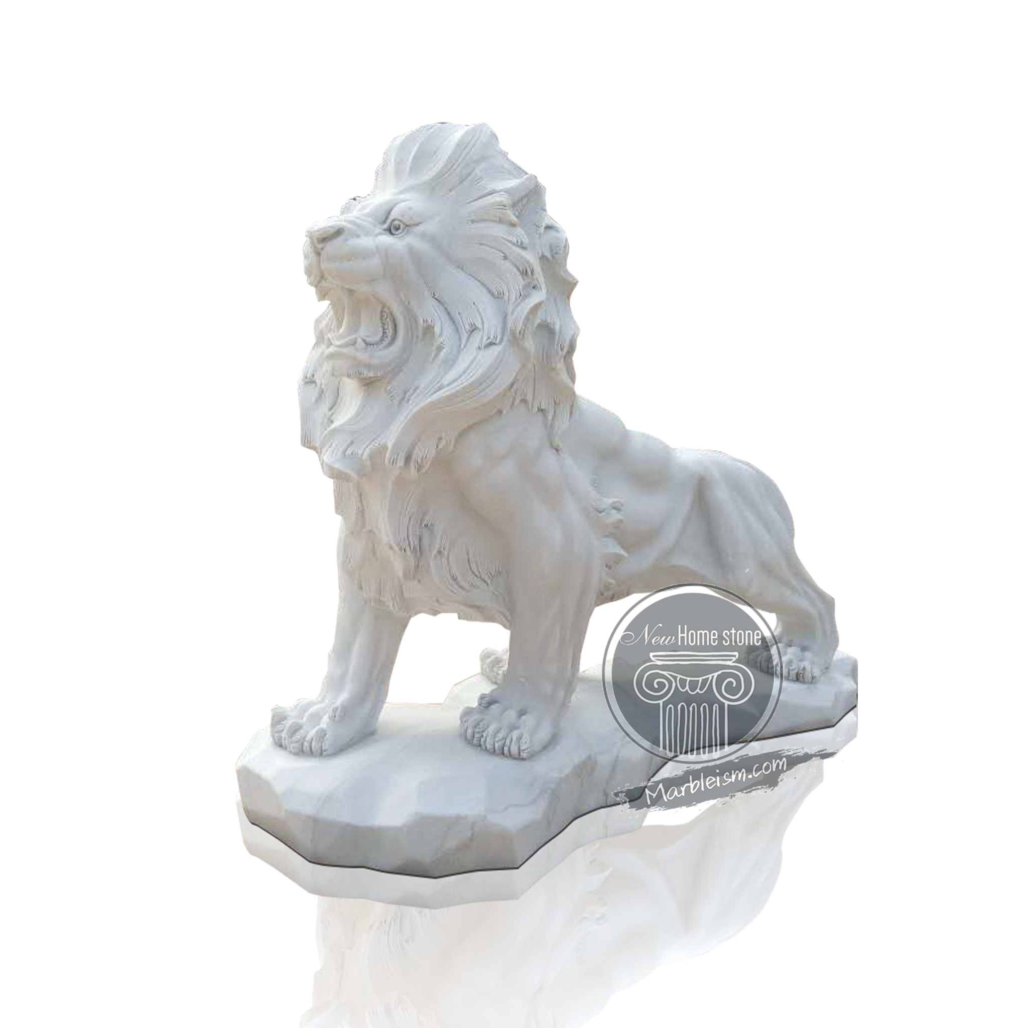 Majestic Life-Size White Marble Lion Garden Statues