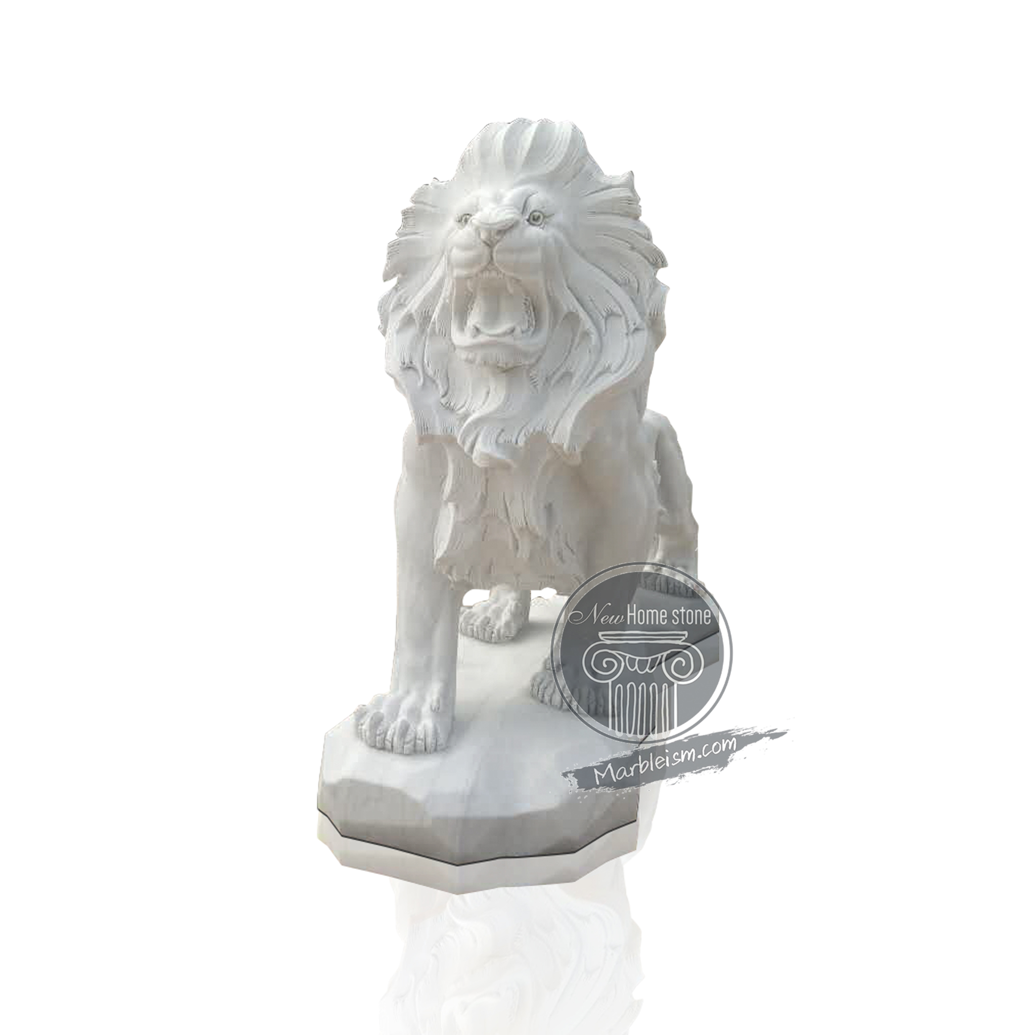 Majestic Life-Size White Marble Lion Garden Statues