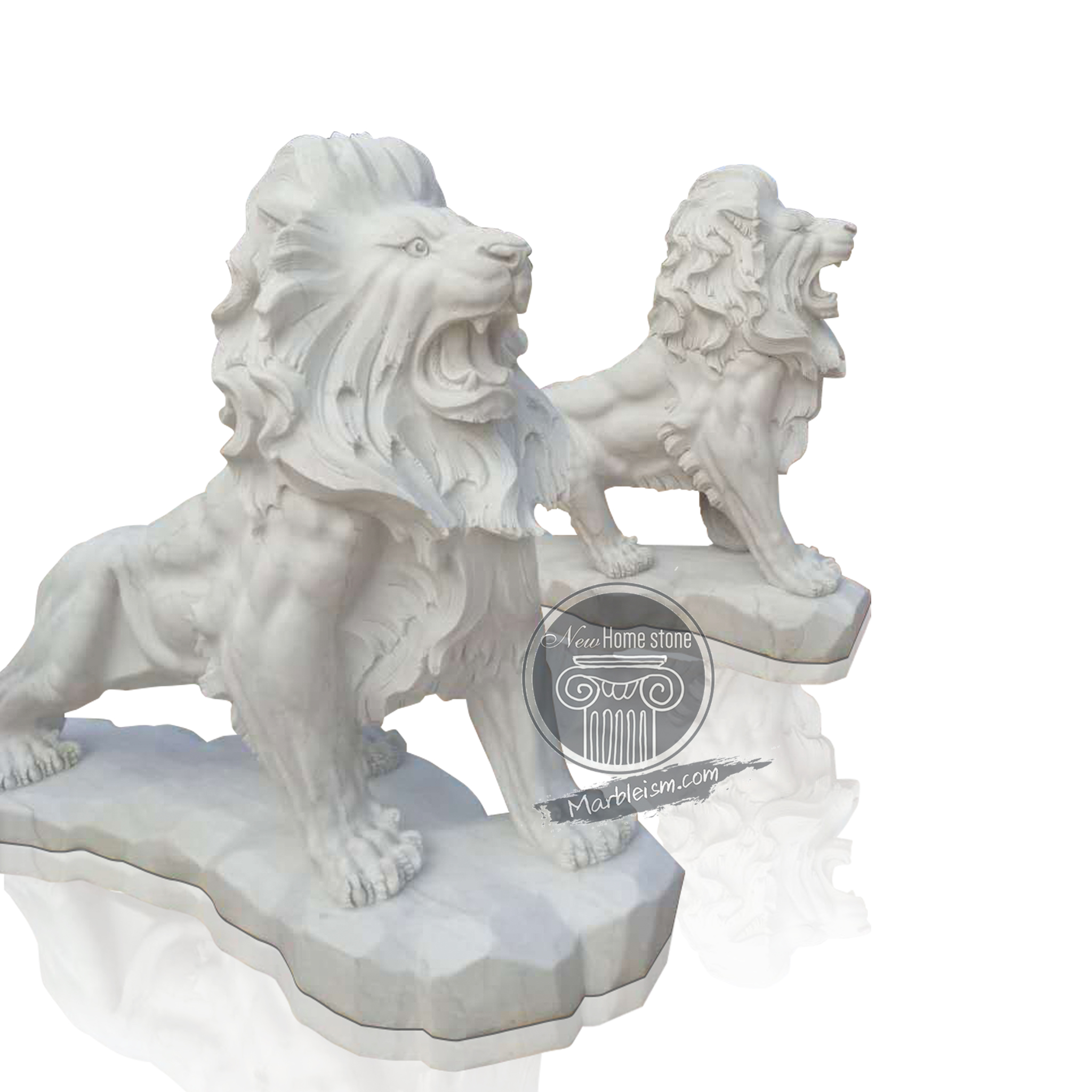 Majestic Life-Size White Marble Lion Garden Statues