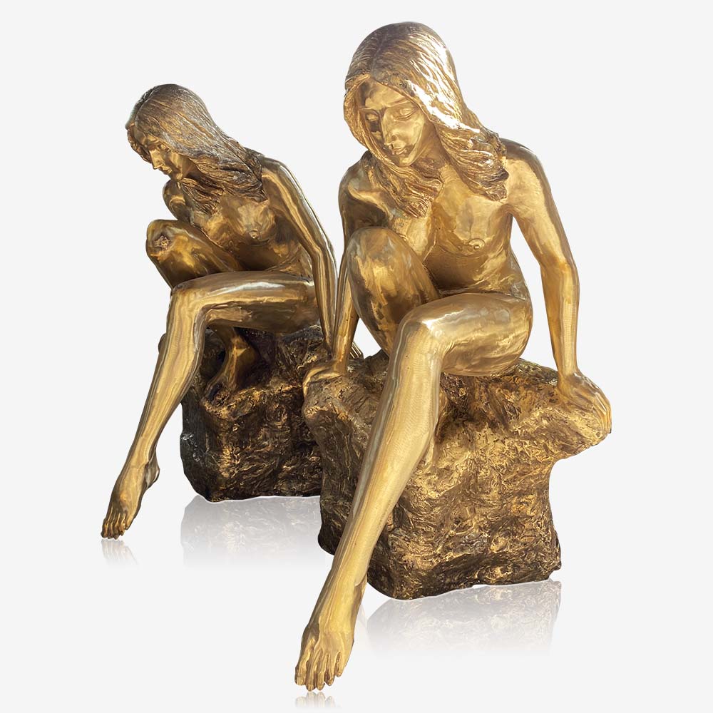 Outdoor bronze statues,river side bronze statue of nude girl, custom bronze sculpture for garden