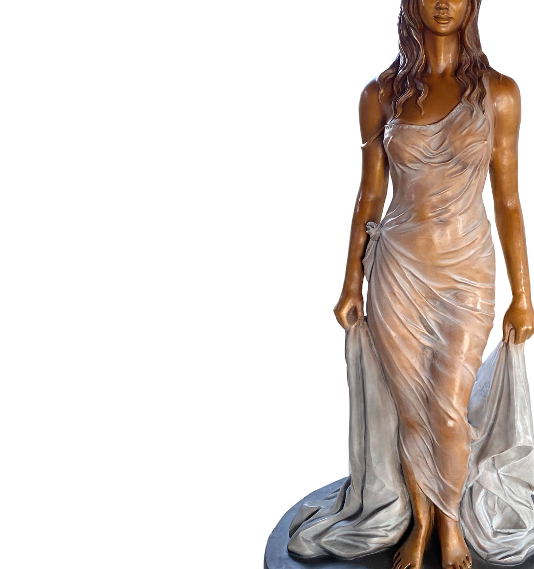 Modern art sculpture, modern statue sculpture, bronze statue of women wearing transparent skirt