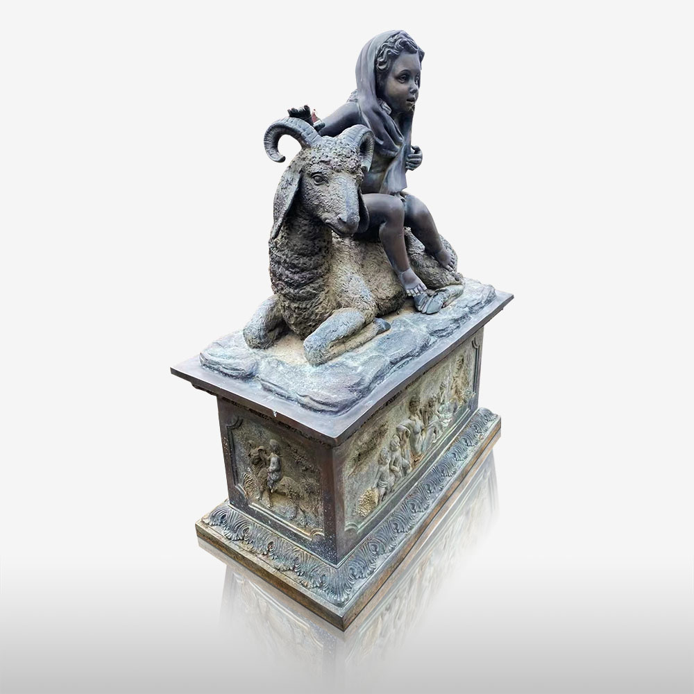 Life size bronze statue of sherpard girl and sheeps on a pedestal, life size bronze statue with pedestal