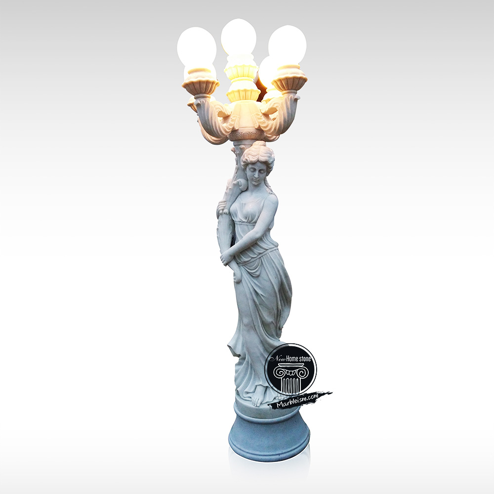 Custom stone lamp post with statue