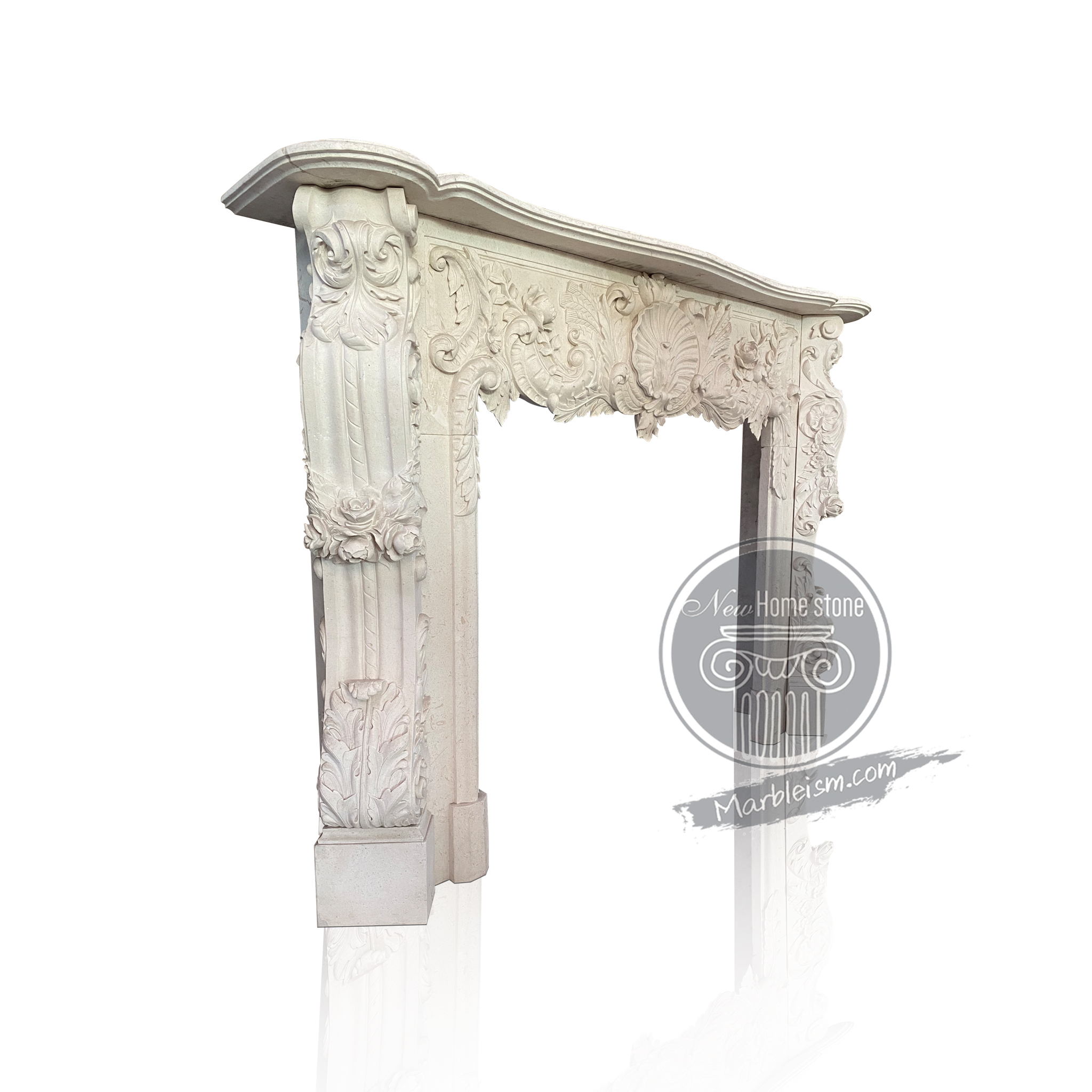  White Fireplace Mantel in creamy limestone Hand Carved 