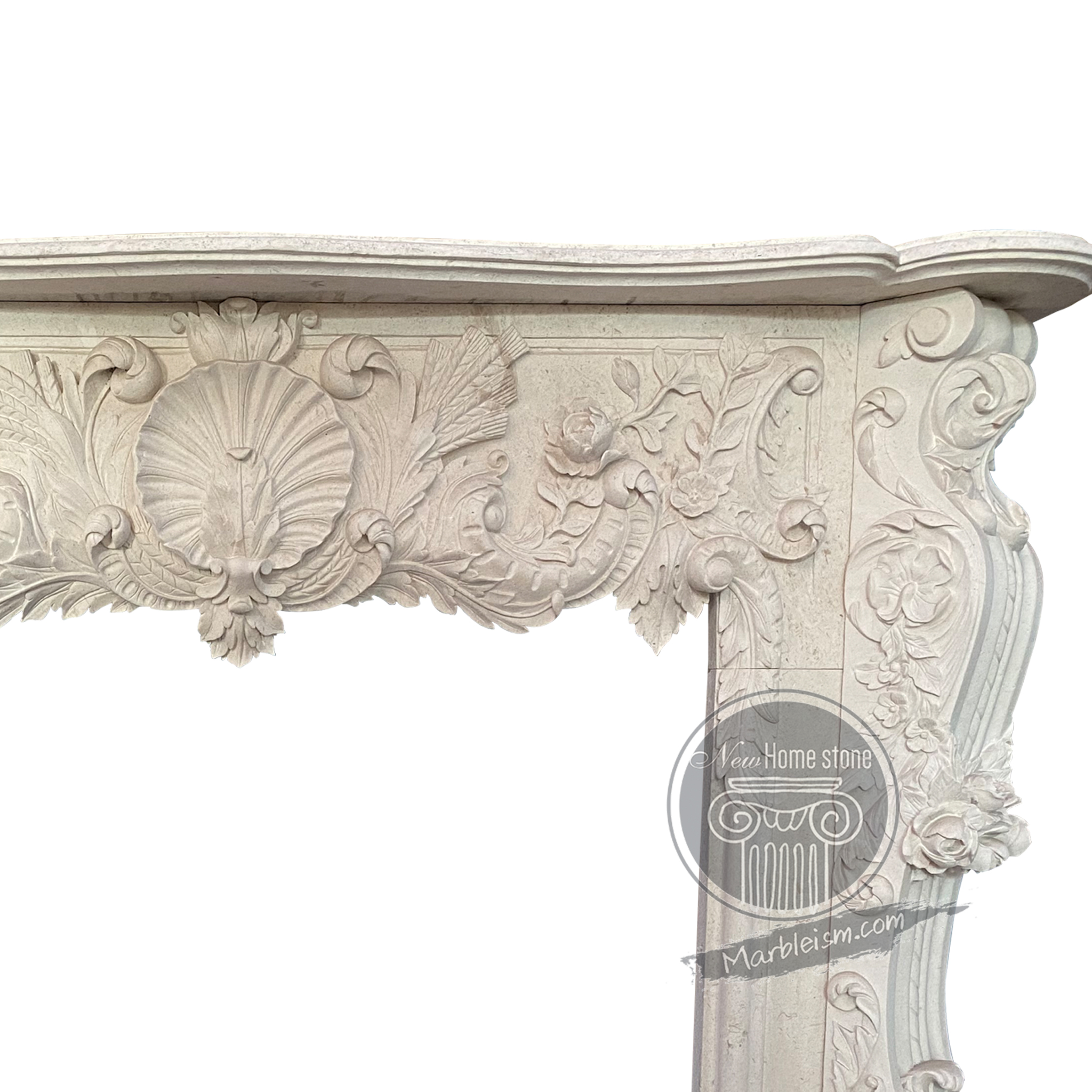  White Fireplace Mantel in creamy limestone Hand Carved 