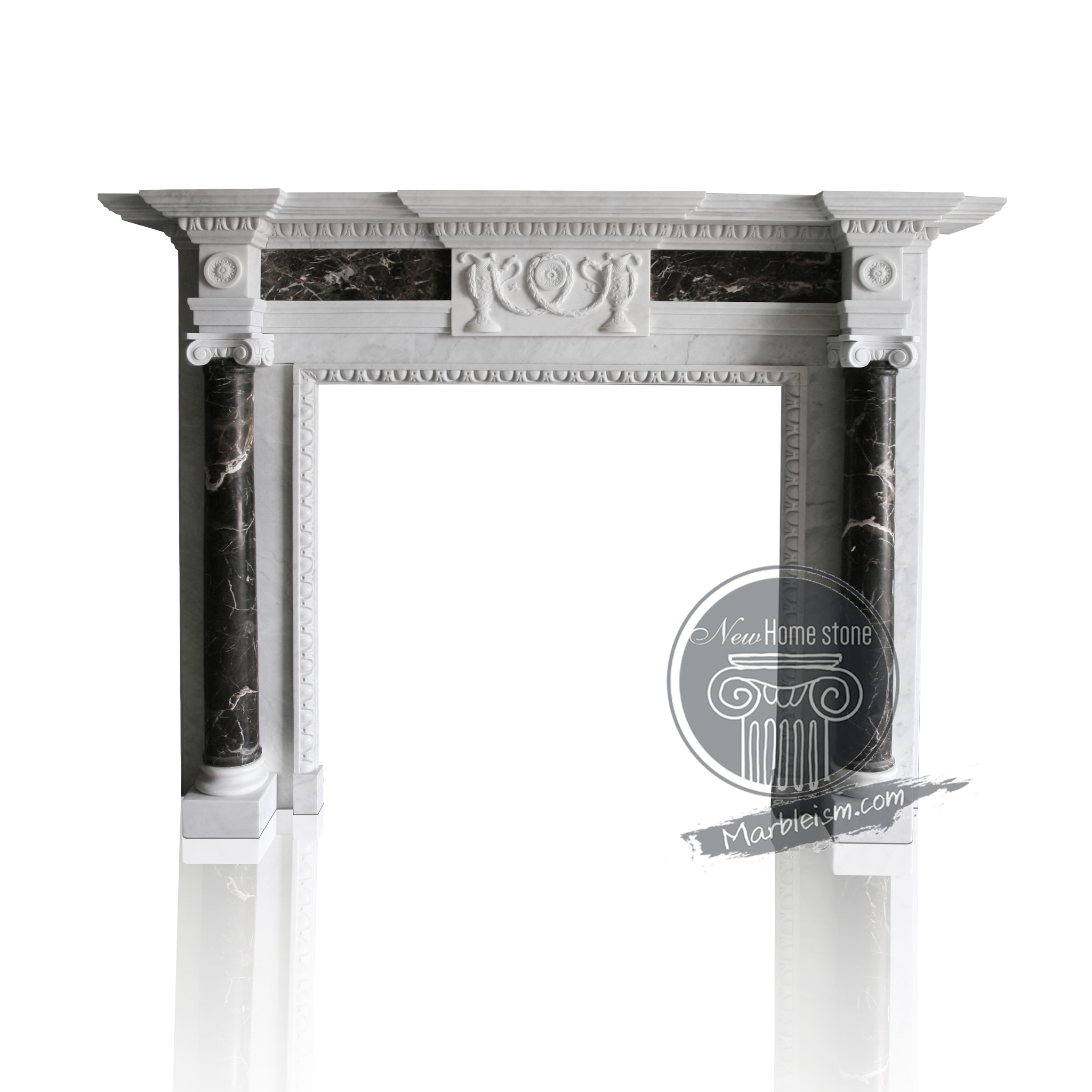 Marble Fireplace Mantel With Black Marble Columns Legs