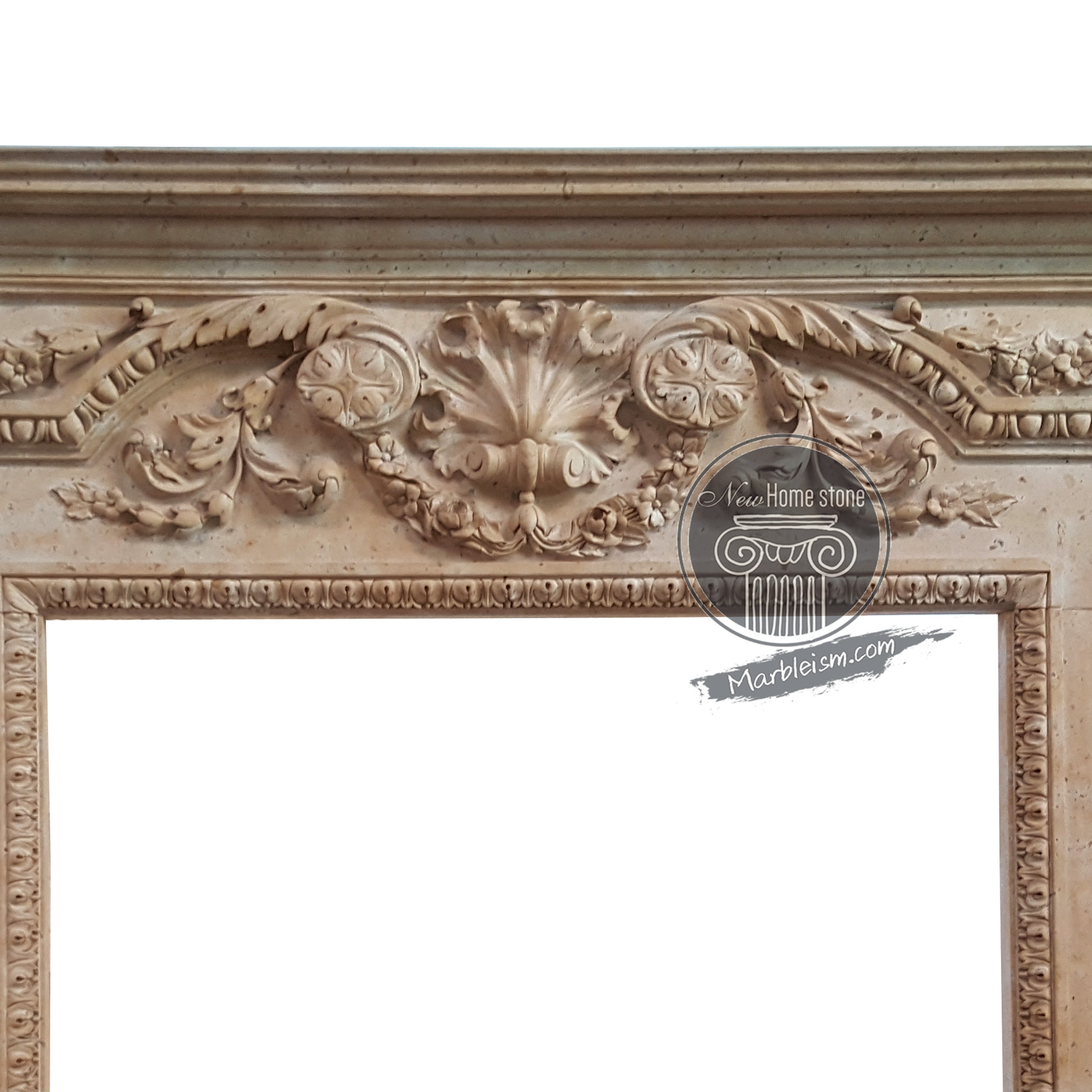 light pink marble fireplace mantel