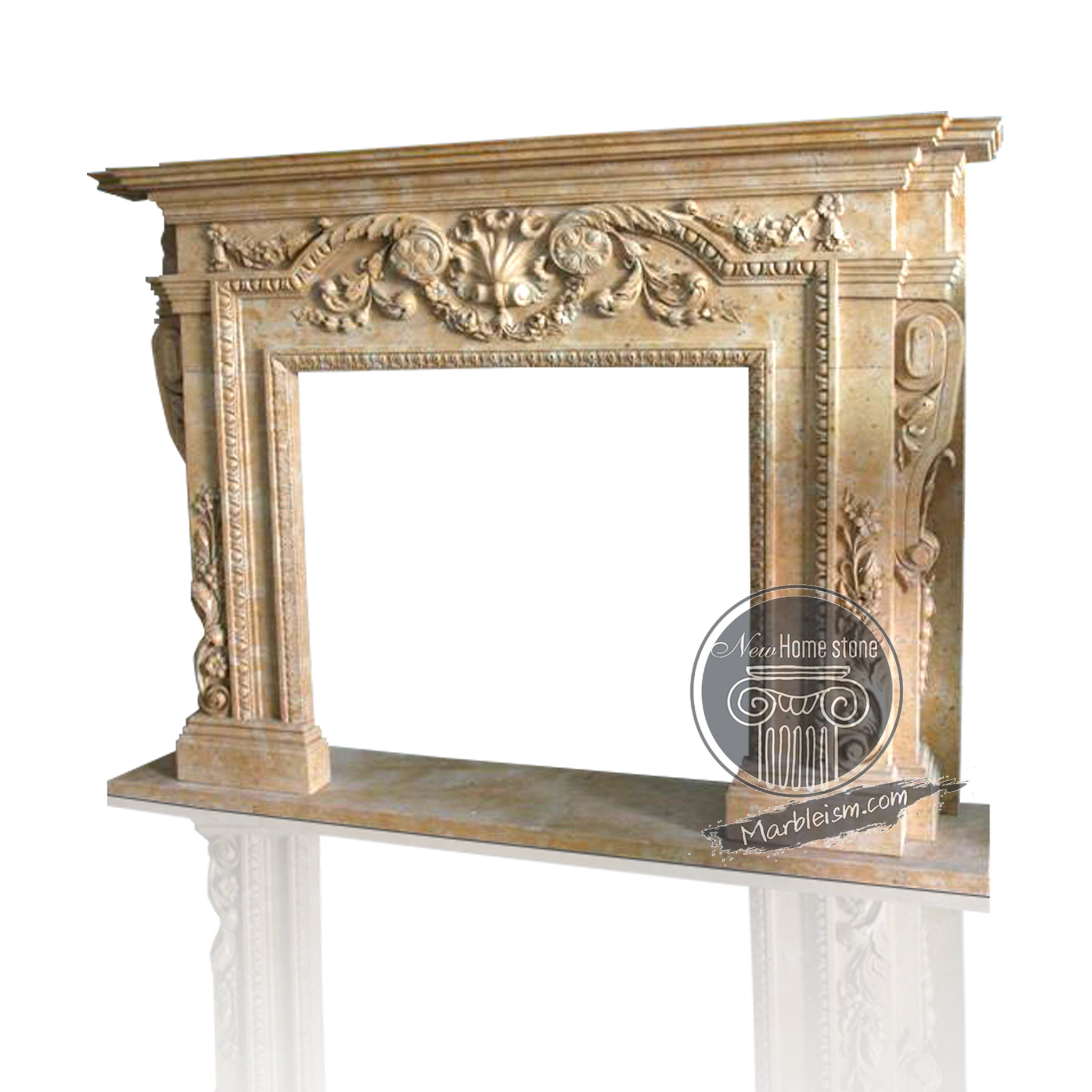 light pink marble fireplace mantel