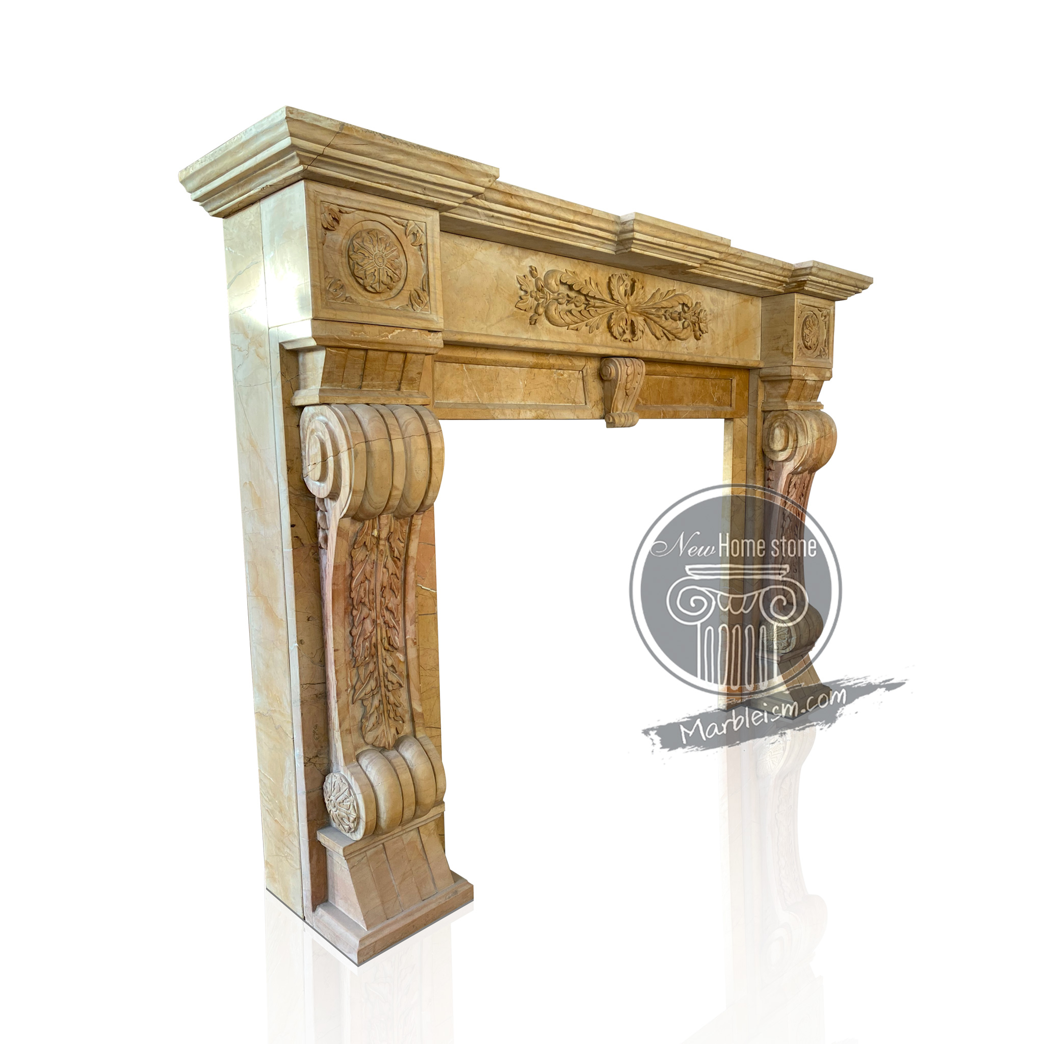 Scroll carving corbel fireplace surround