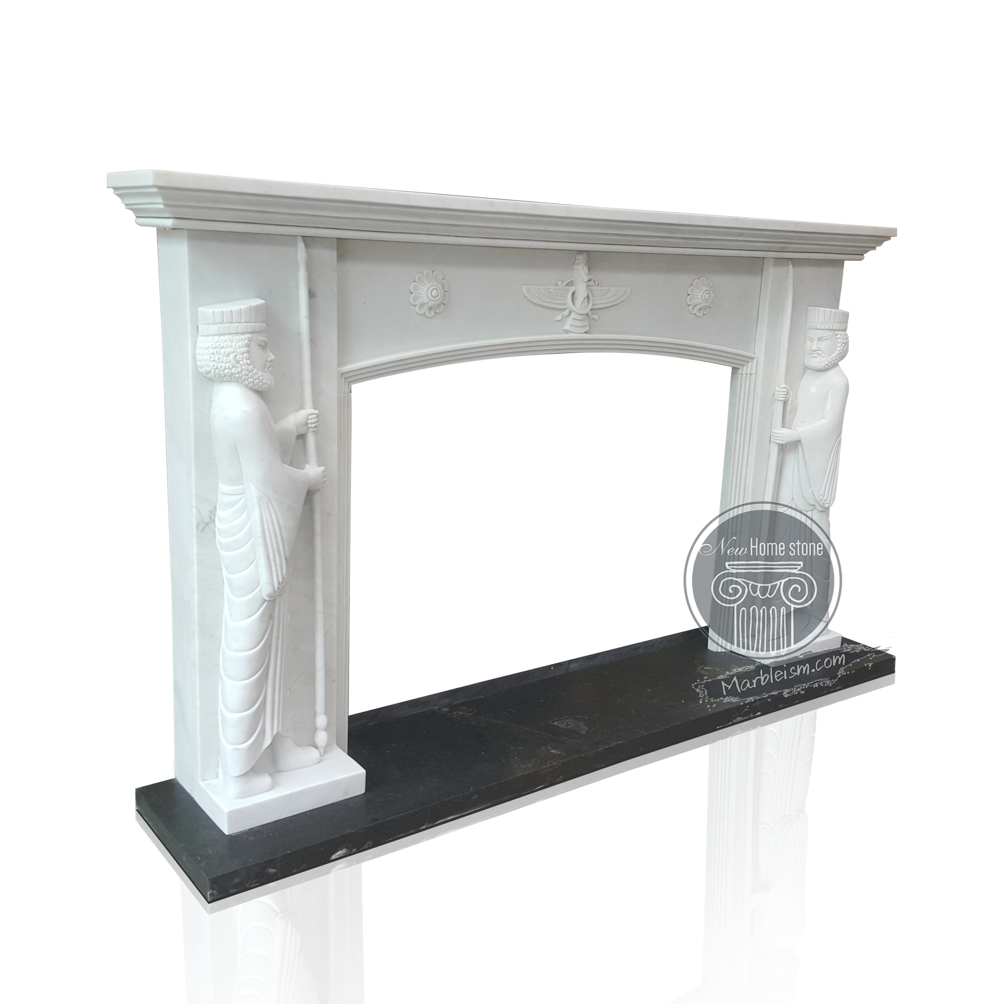 Majestic religious marble fireplace mantel