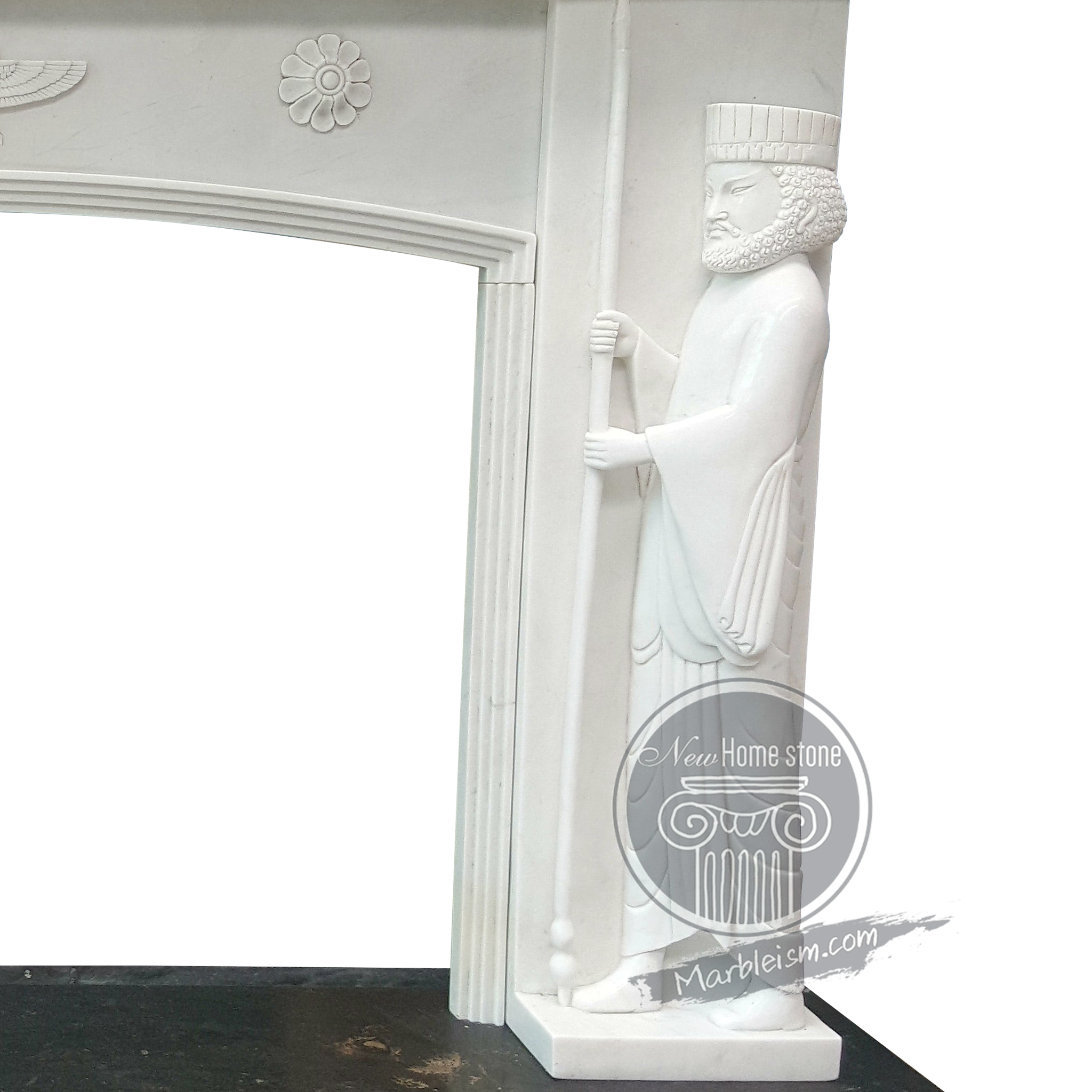 Majestic religious marble fireplace mantel