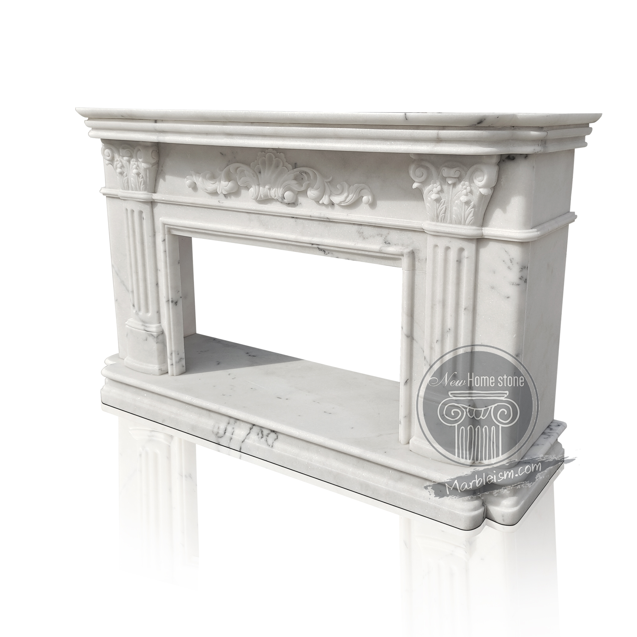 antique marble fireplace surround with roman capital design