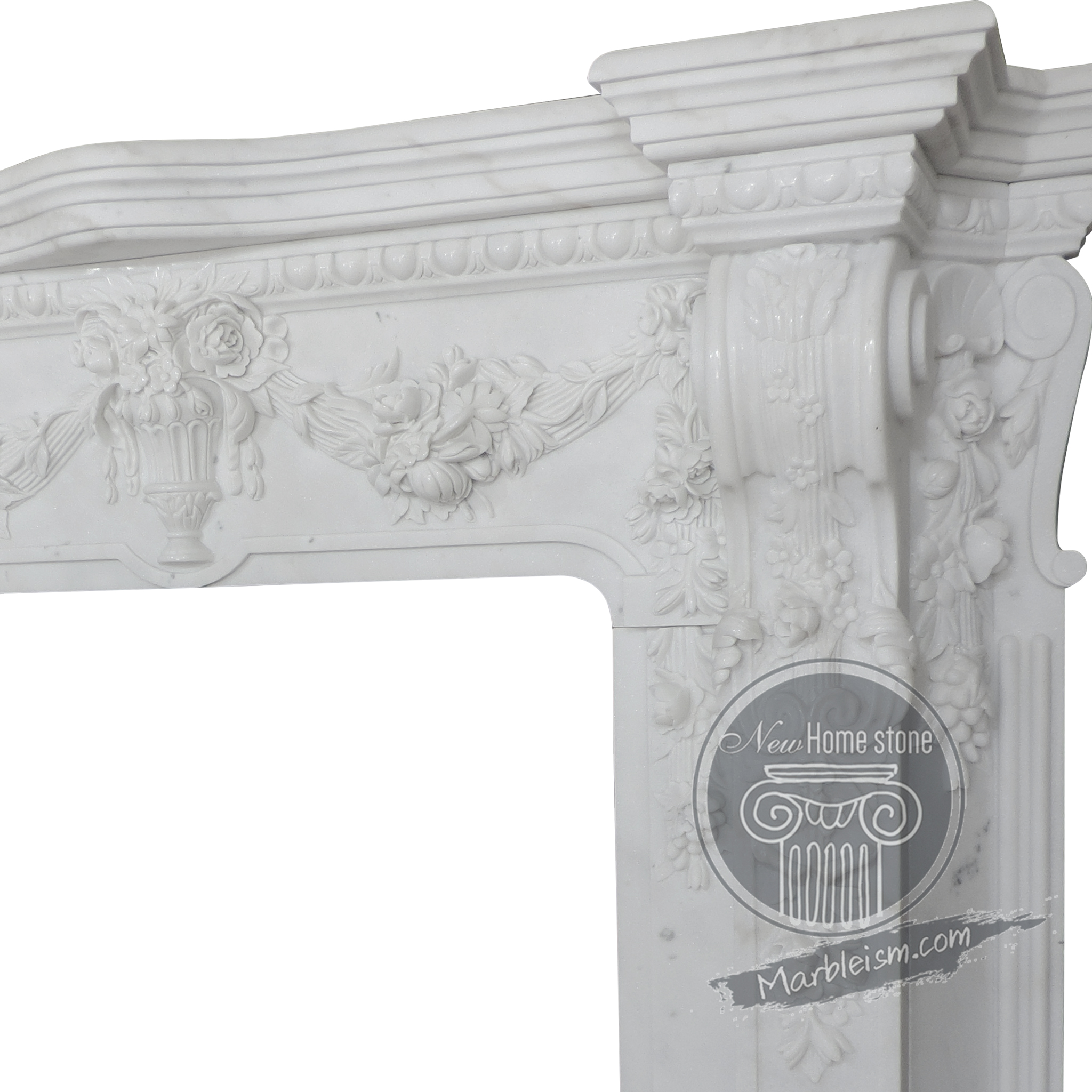 marble fireplace mantel with floral carving