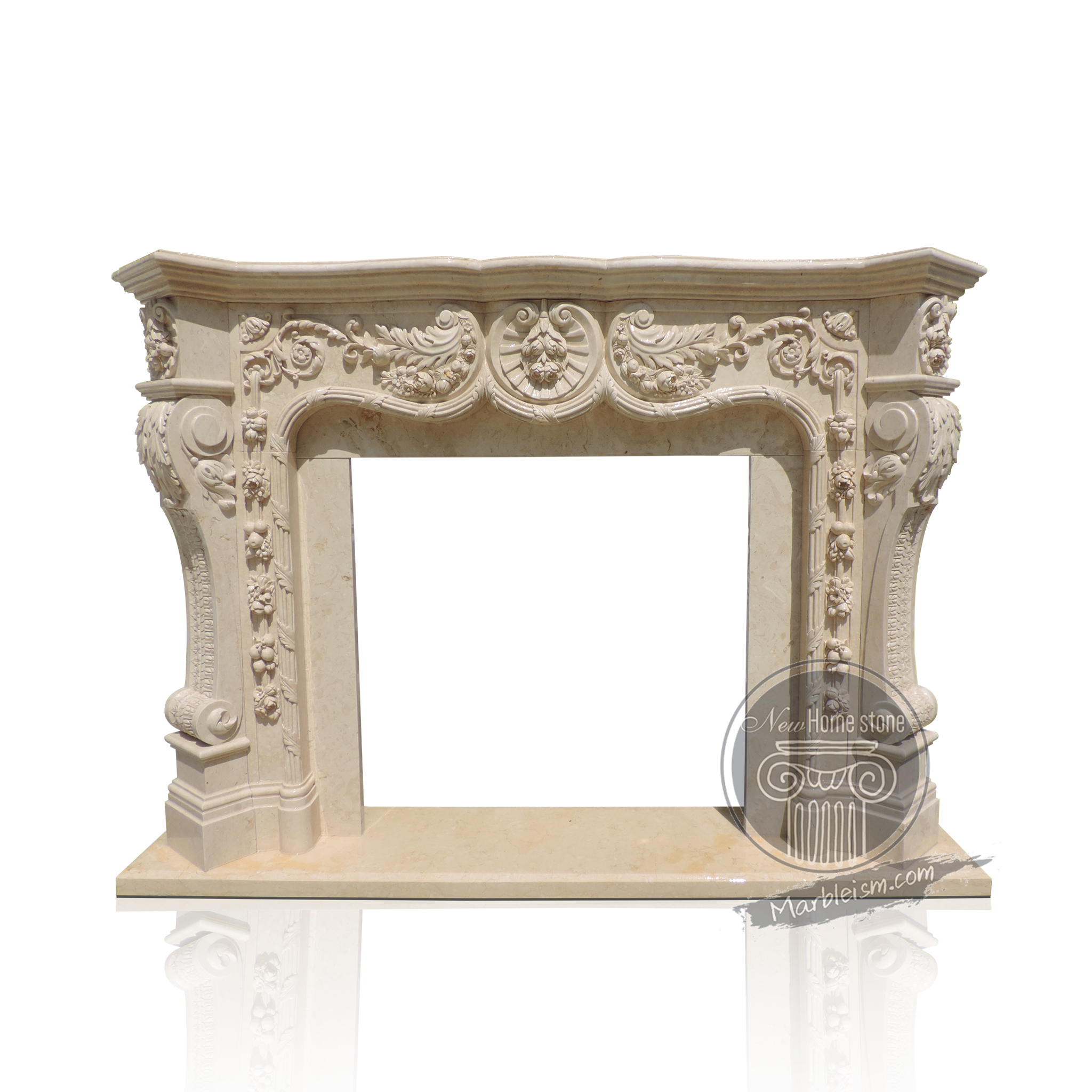 French style limestone fireplace surround