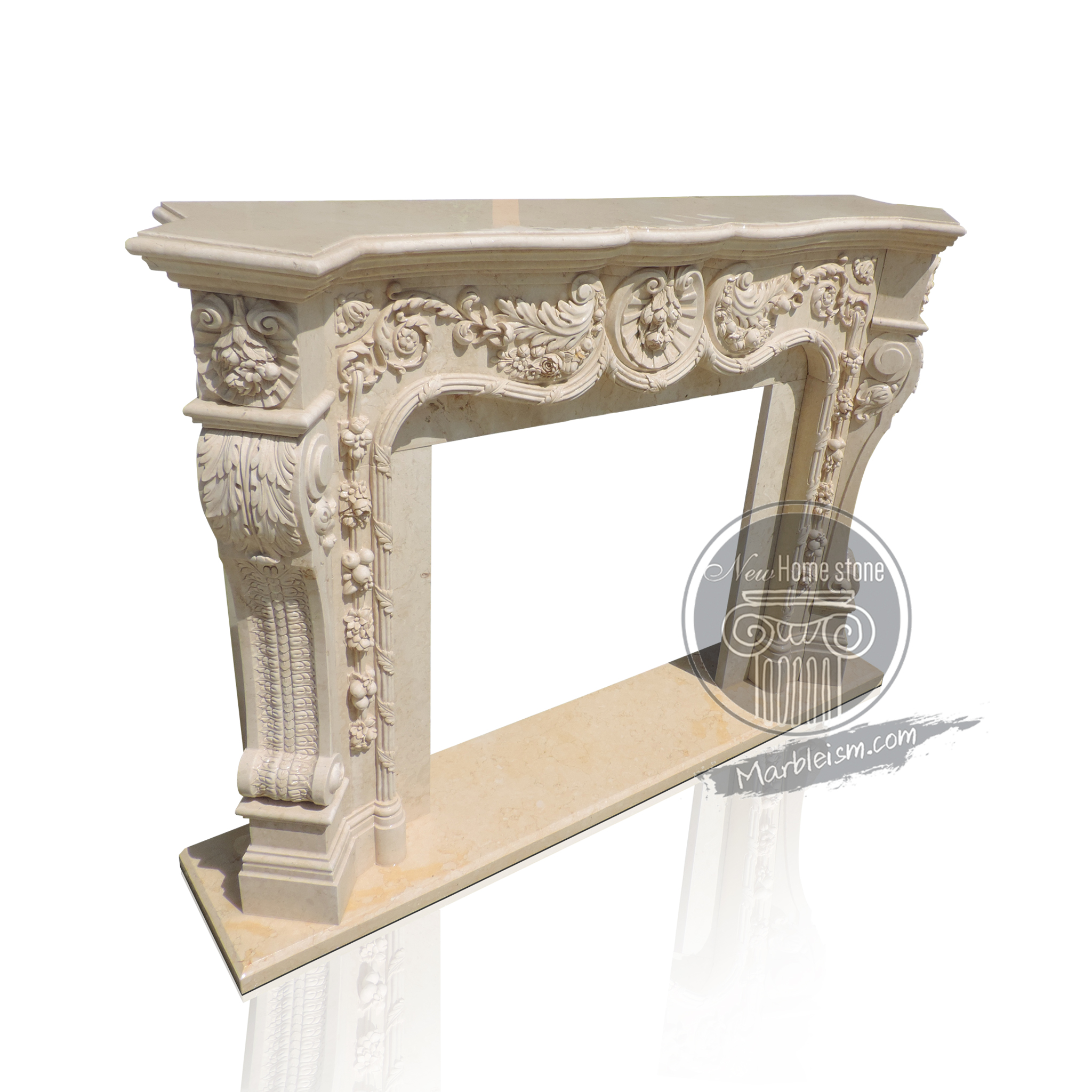 French style limestone fireplace surround