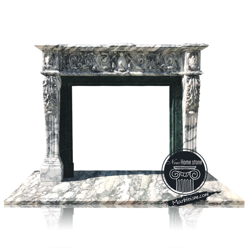Neo-classical white marble mantel with carving jambs