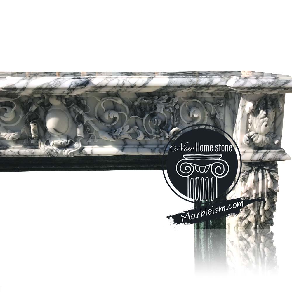 Neo-classical white marble mantel with carving jambs