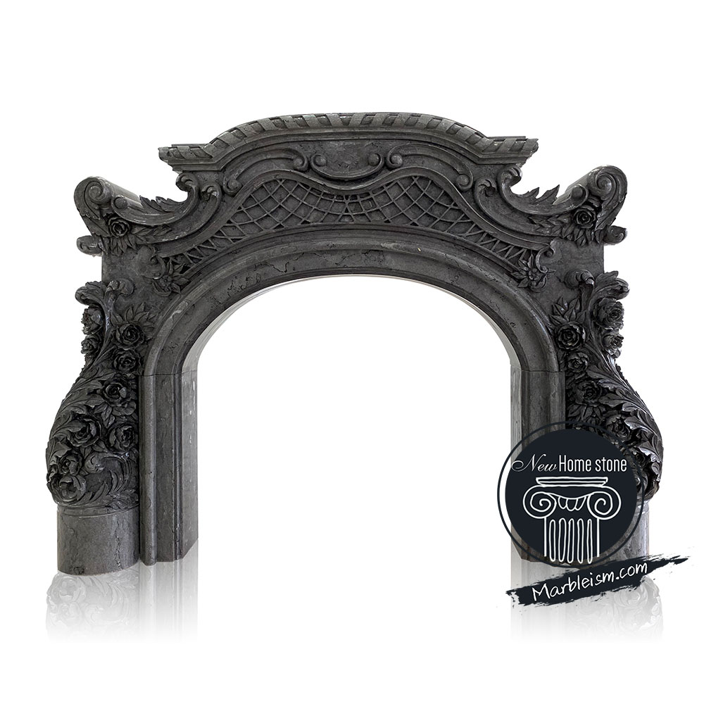 Arched Black Basalt natural stone fireplace