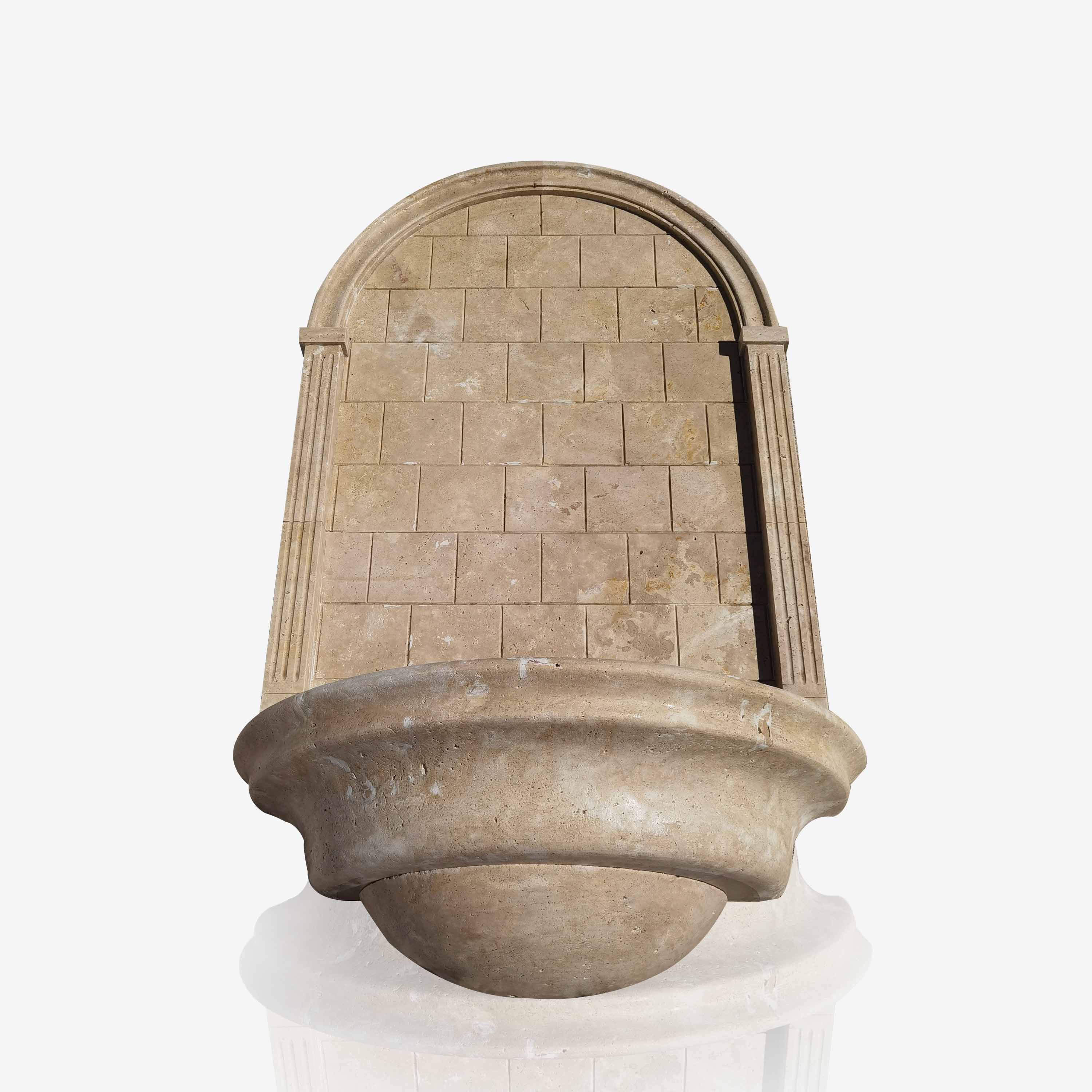 Beige Travertine Wall Fountain with Basin