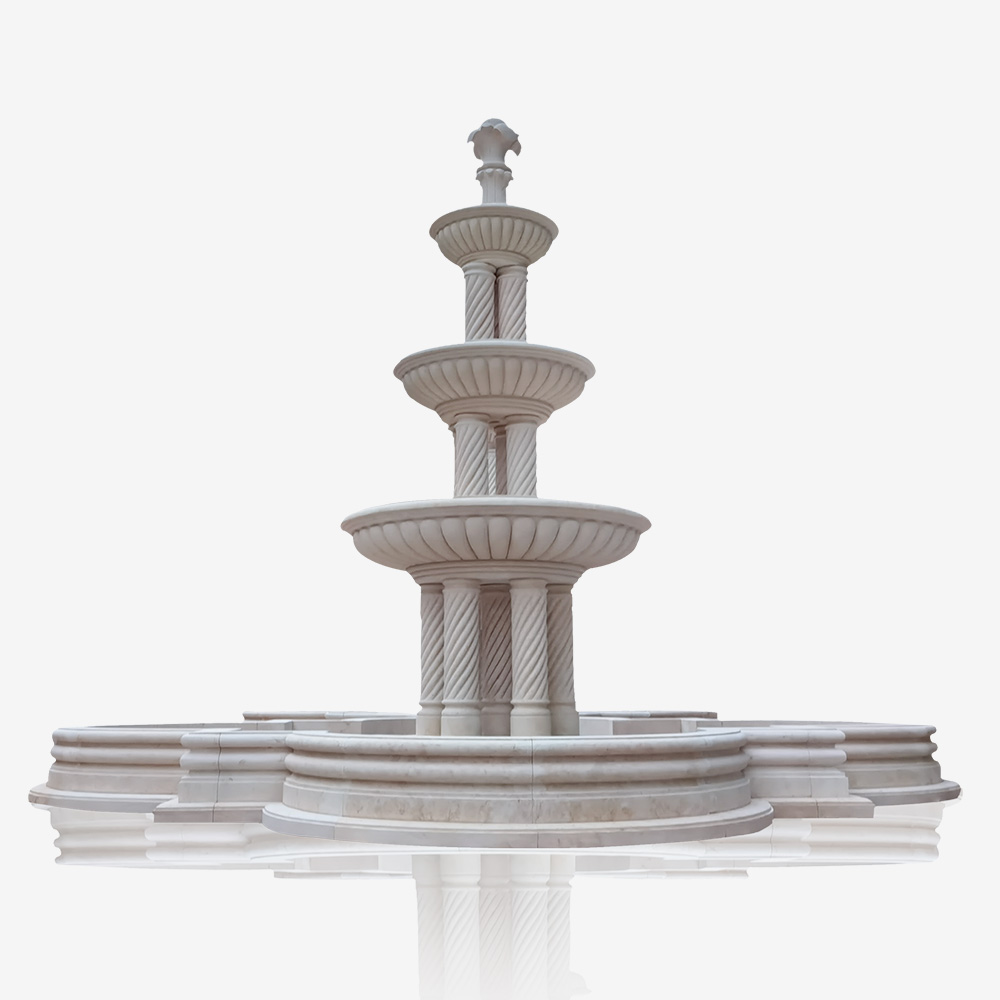 3 Layer Tall Marble Fountain With Sprial Columns