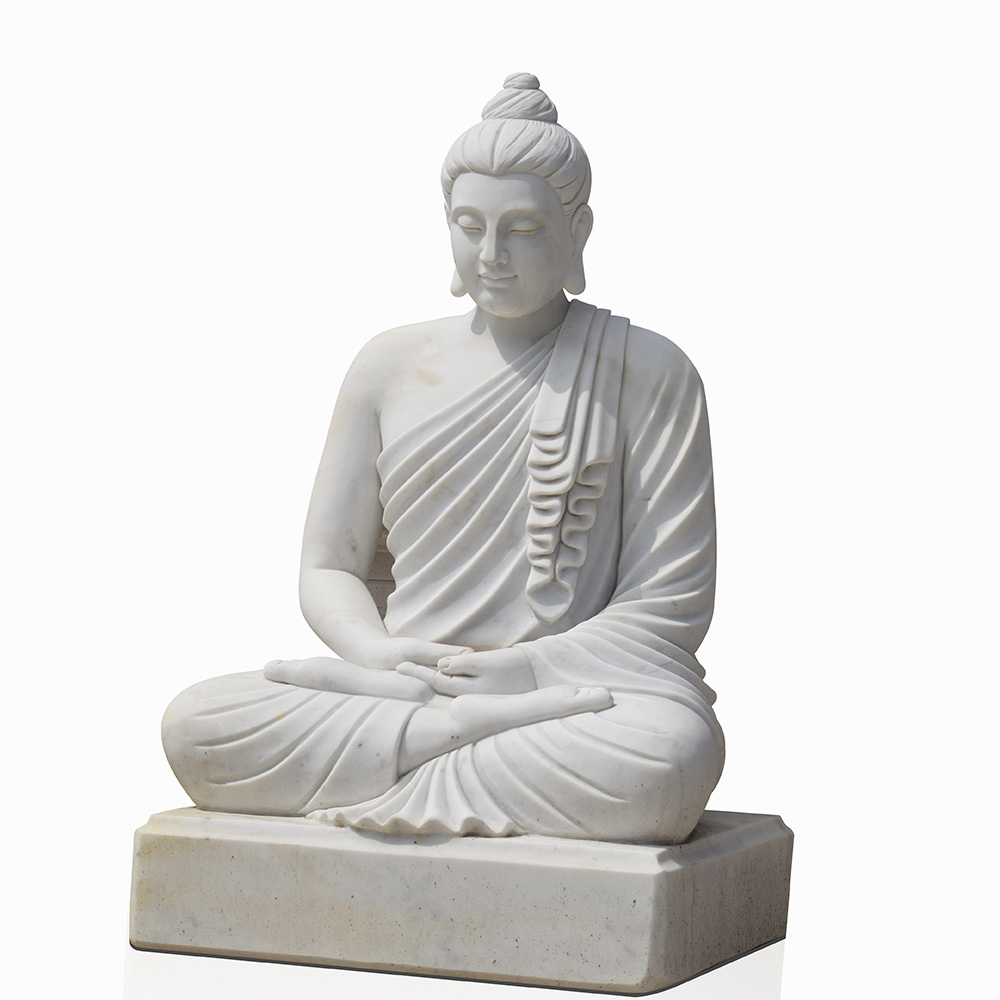 Outdoor Buddha Statue in White Marble