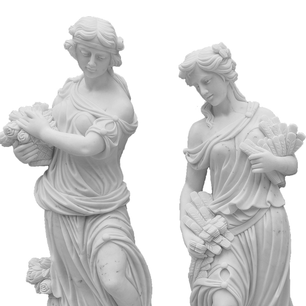 White Marble Spring and Summer Goddess Statues