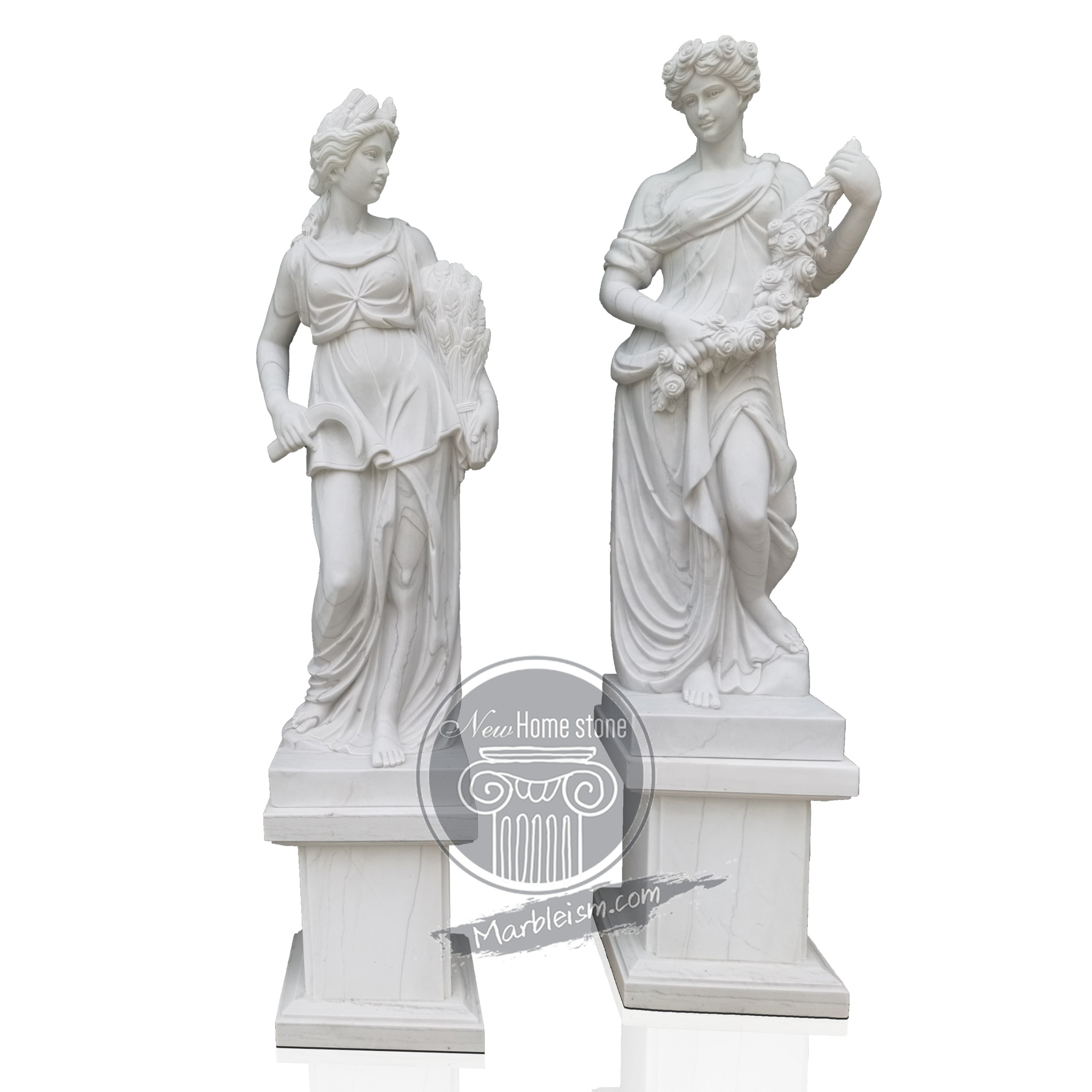 Hand-Carved Marble Autumn and Summer Goddess