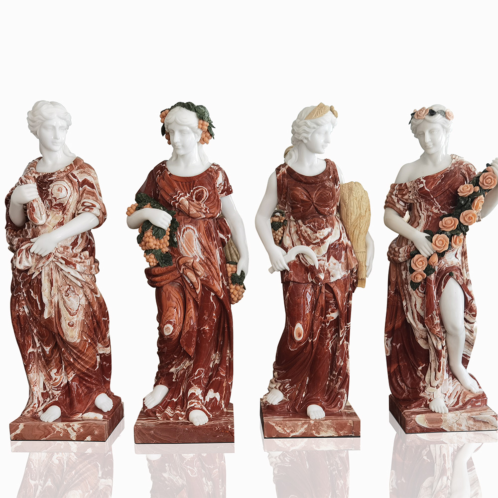 Four Seasons Garden Statues | Red and White Marble Greek Goddess