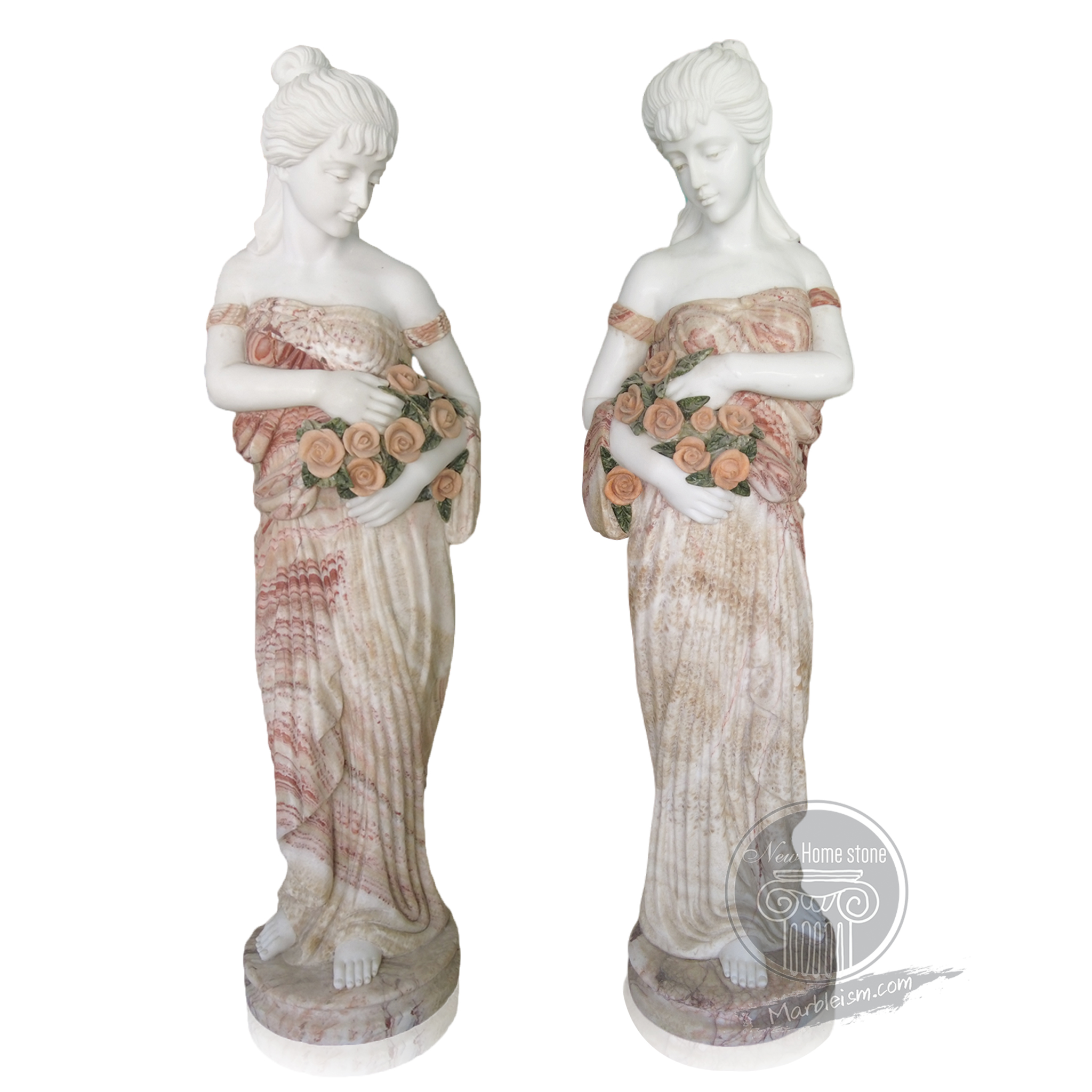 Pair Of Elegant Goddess Marble Statues