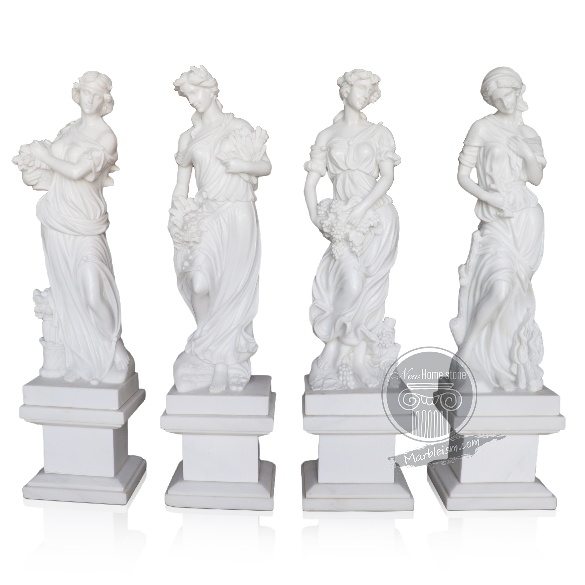 Four statues with pedestals