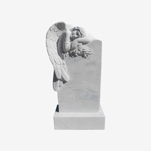 Marble Resting Angel Holding Headstone
