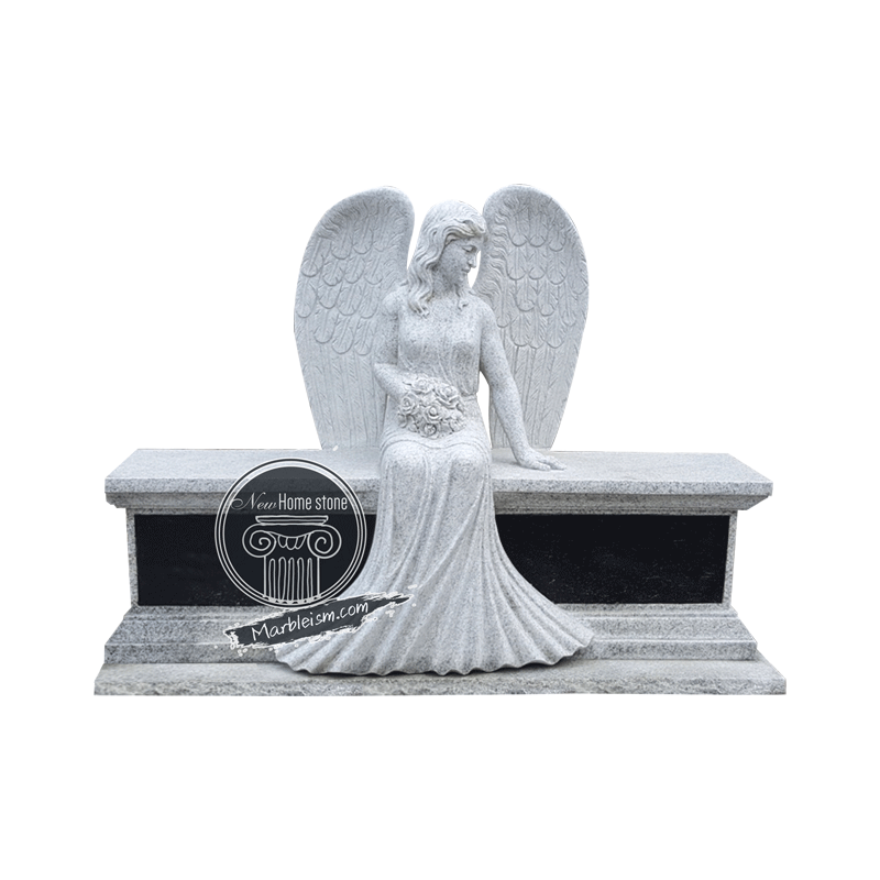 Granite tombstone with angel sculpture